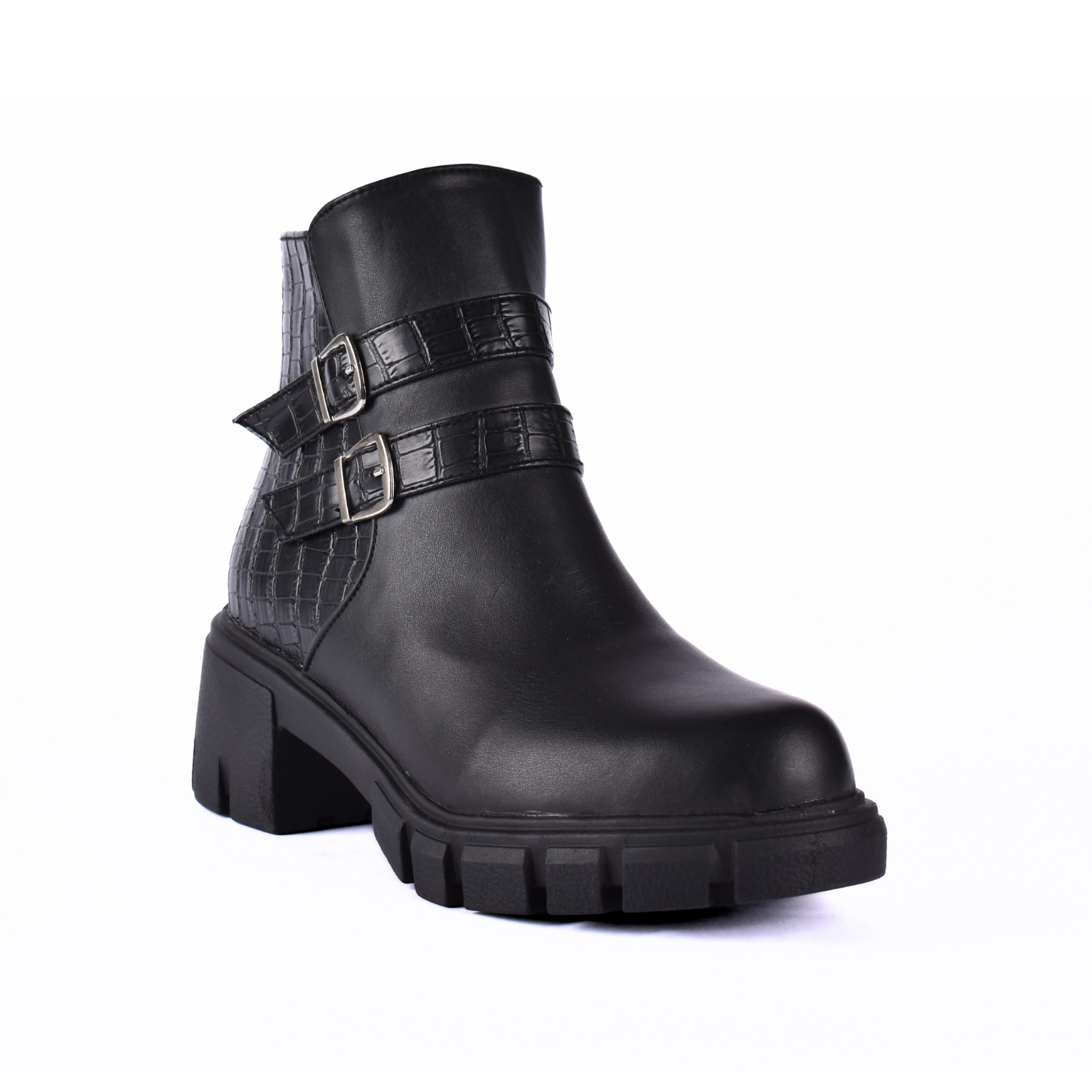 Leather Ankle Boots With Double Buckle Black Melouk