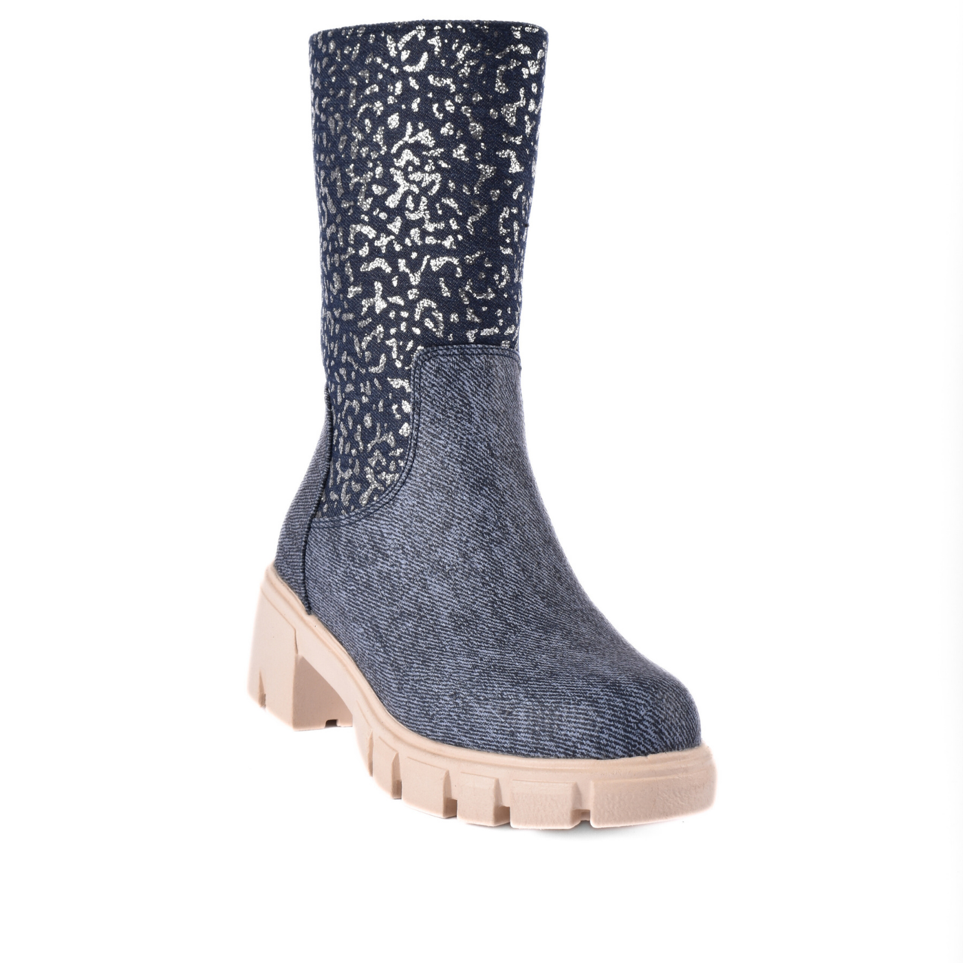 Knotted Heeled Leather High Boot Blue Melouk