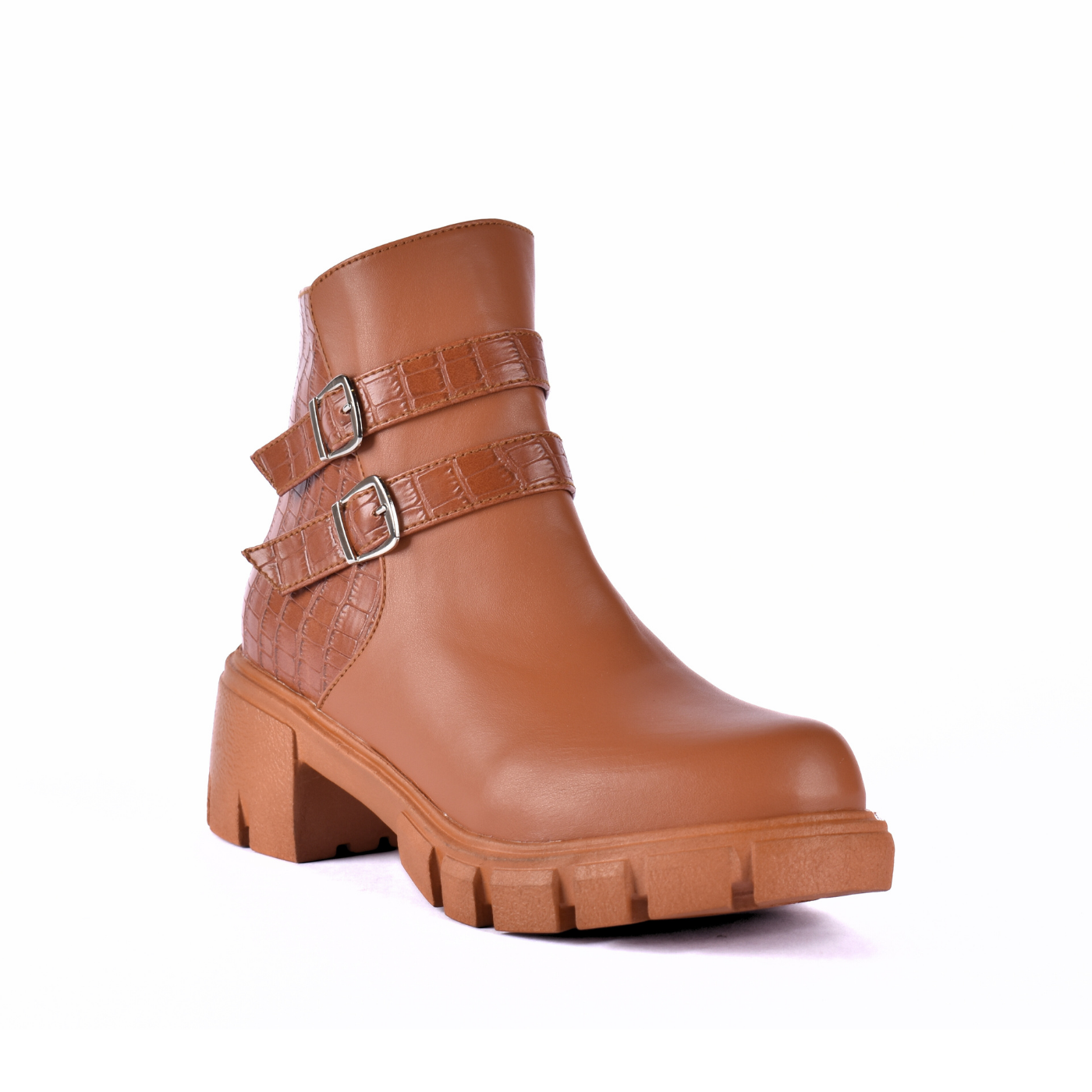 Leather Ankle Boots With Double Buckle Brown Melouk