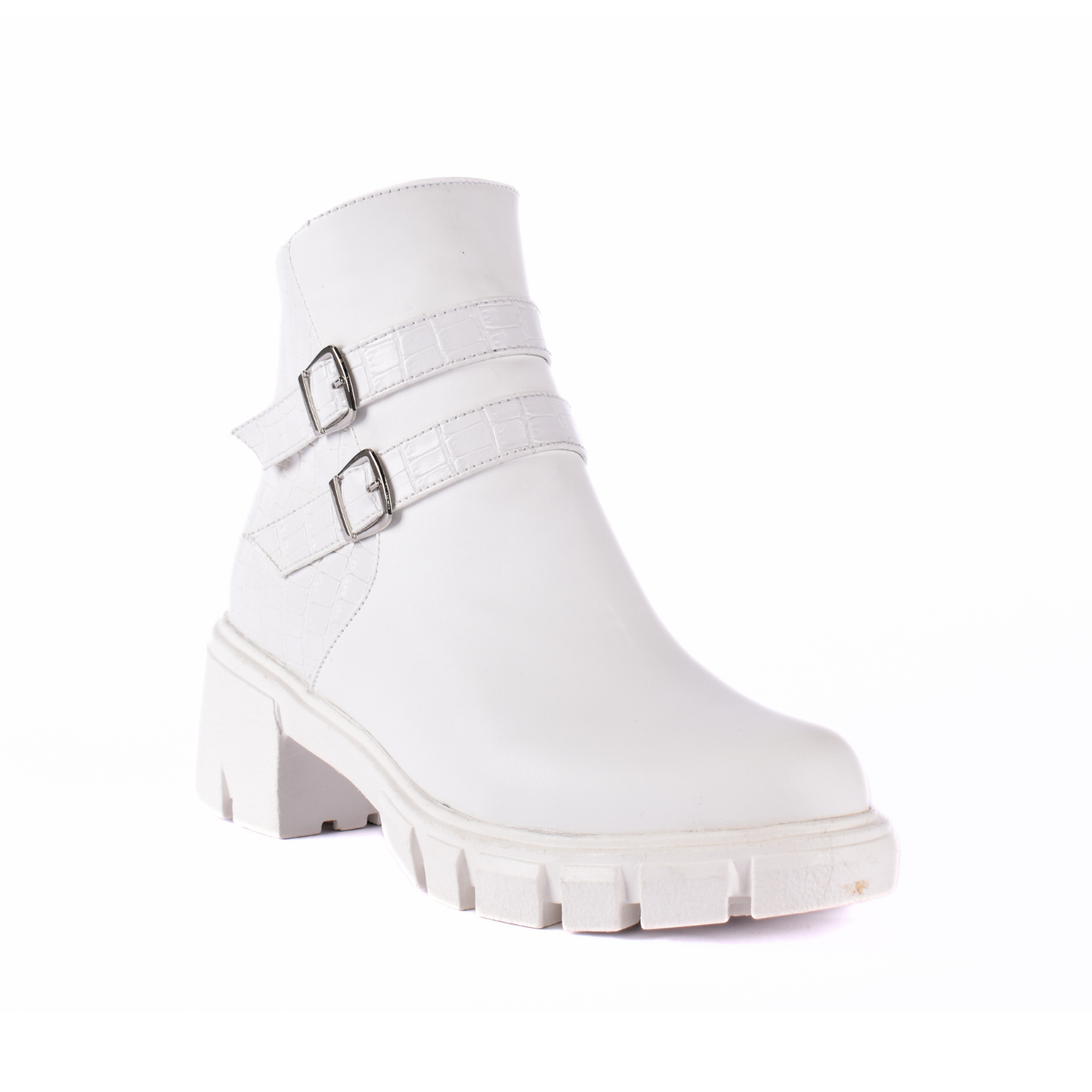 Leather Ankle Boots With Double Buckle White Melouk