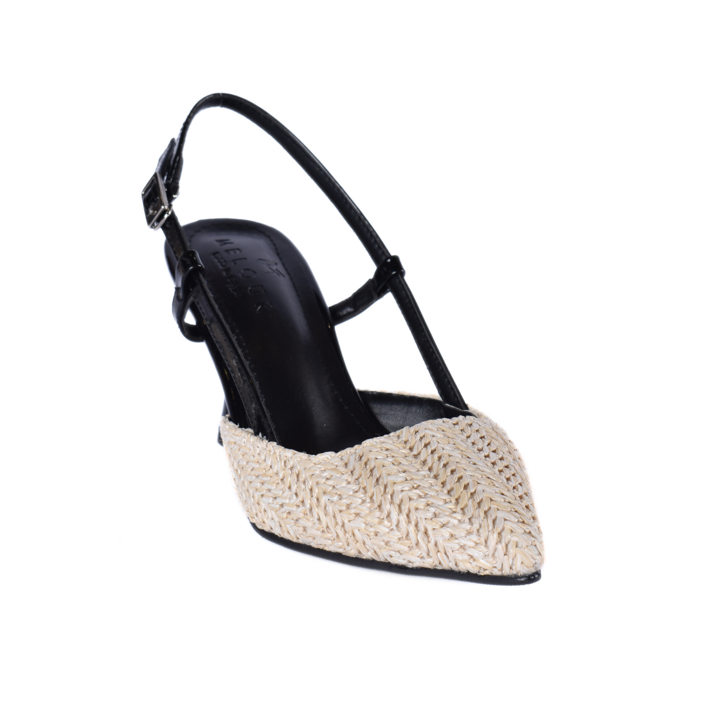 Intercciato Semi Squared Heeled Sandal Black Melouk
