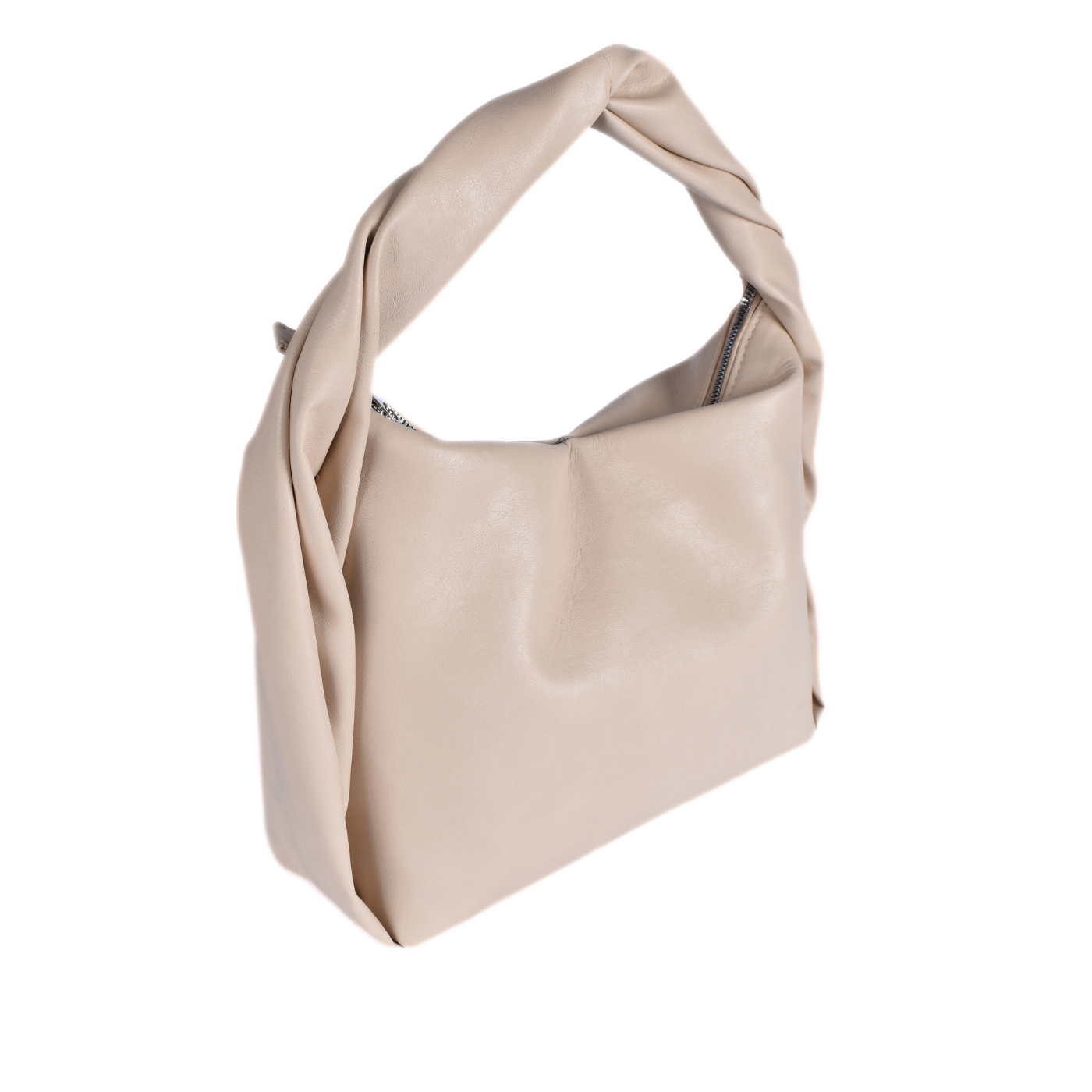 Twisted Handle Soft Leather Shoulder Bag Beige Melouk