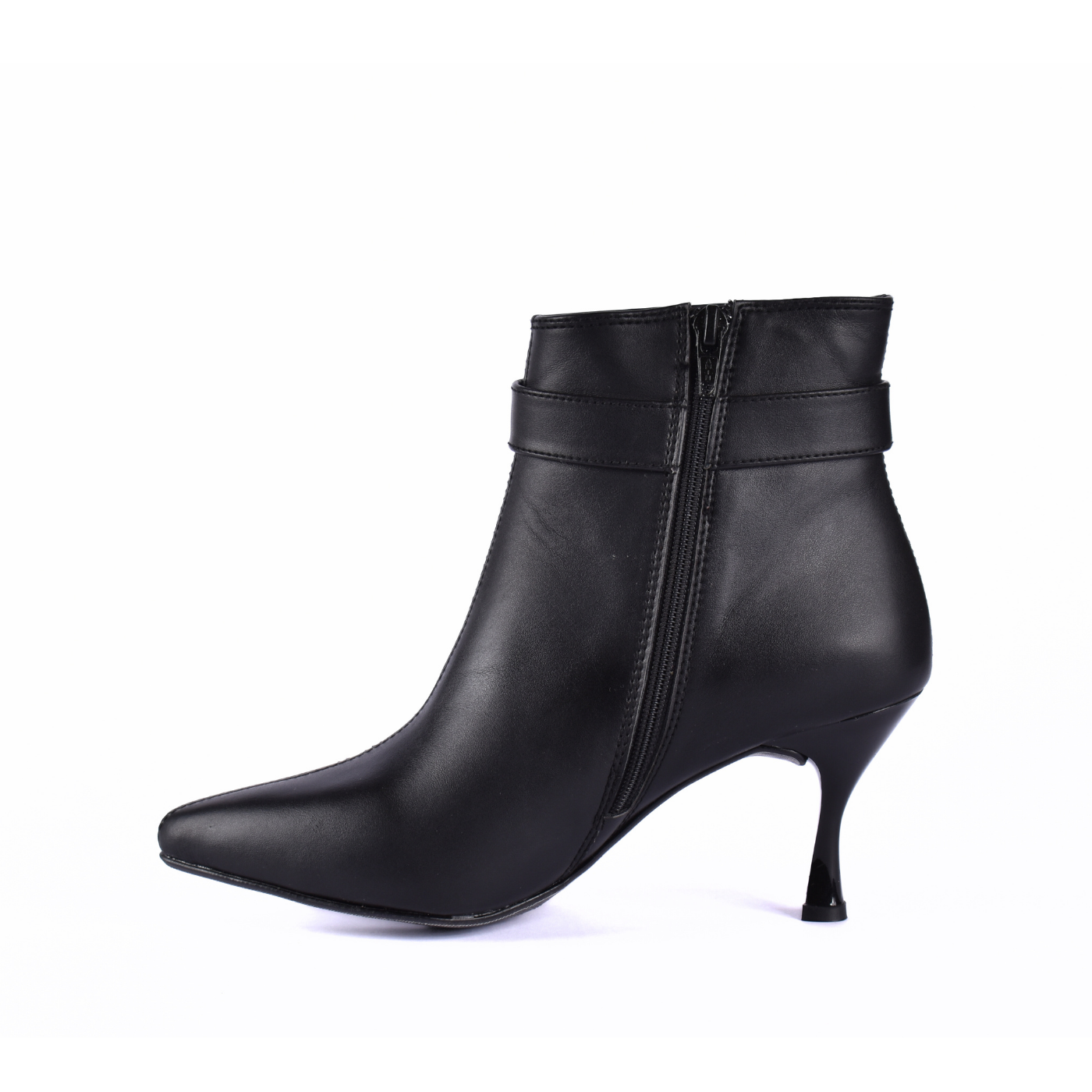 Pointed Heel Leather Ankle Boots With Details Melouk