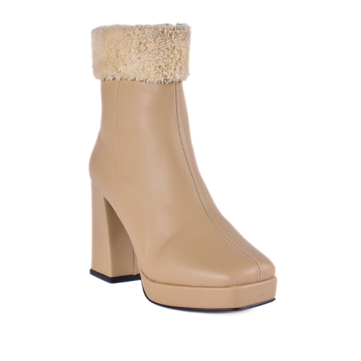 Simple Flat Leather Ankle Boot With Buckle Beige Melouk