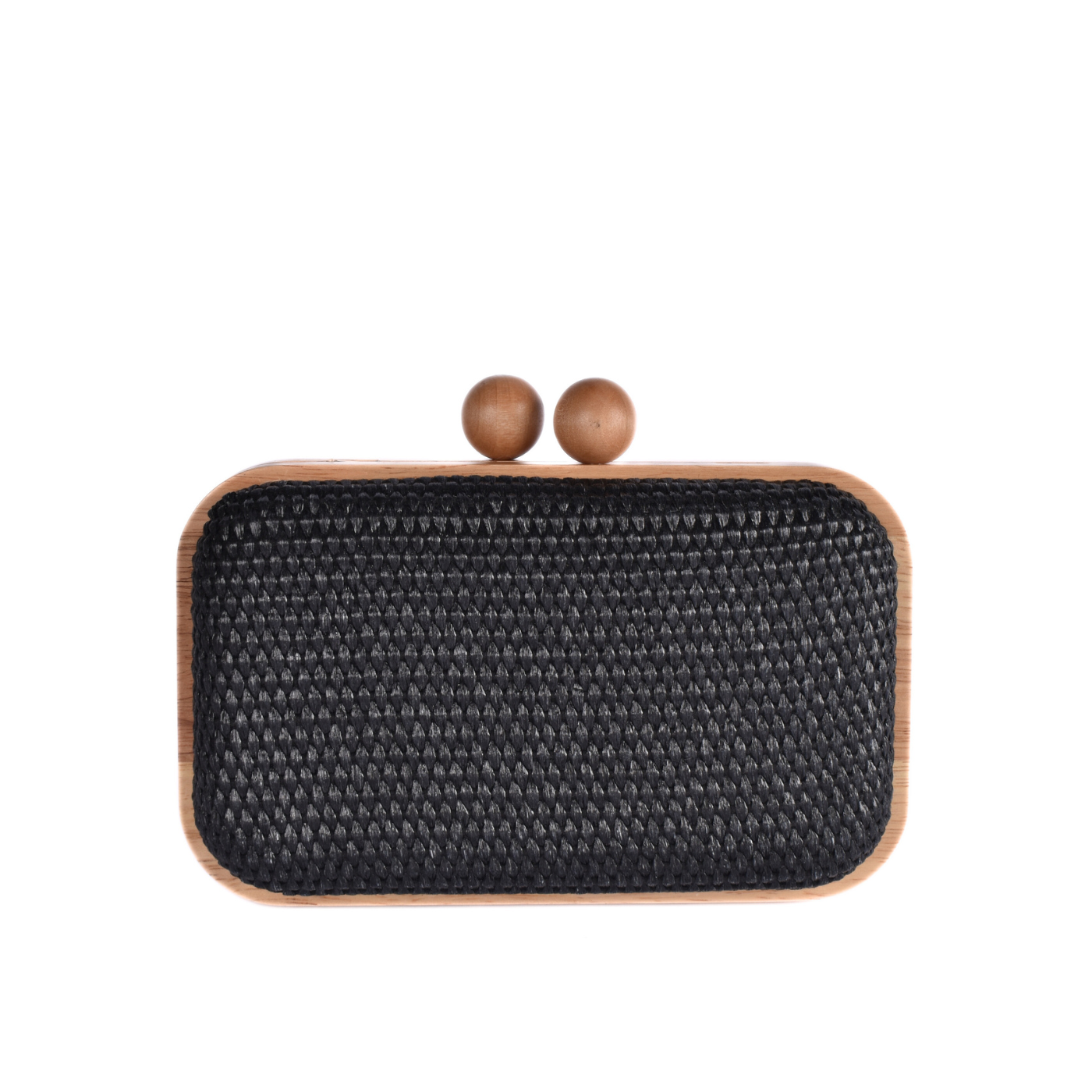 Woven Clutch With Wooden Frame and Round Clasp Black Melouk