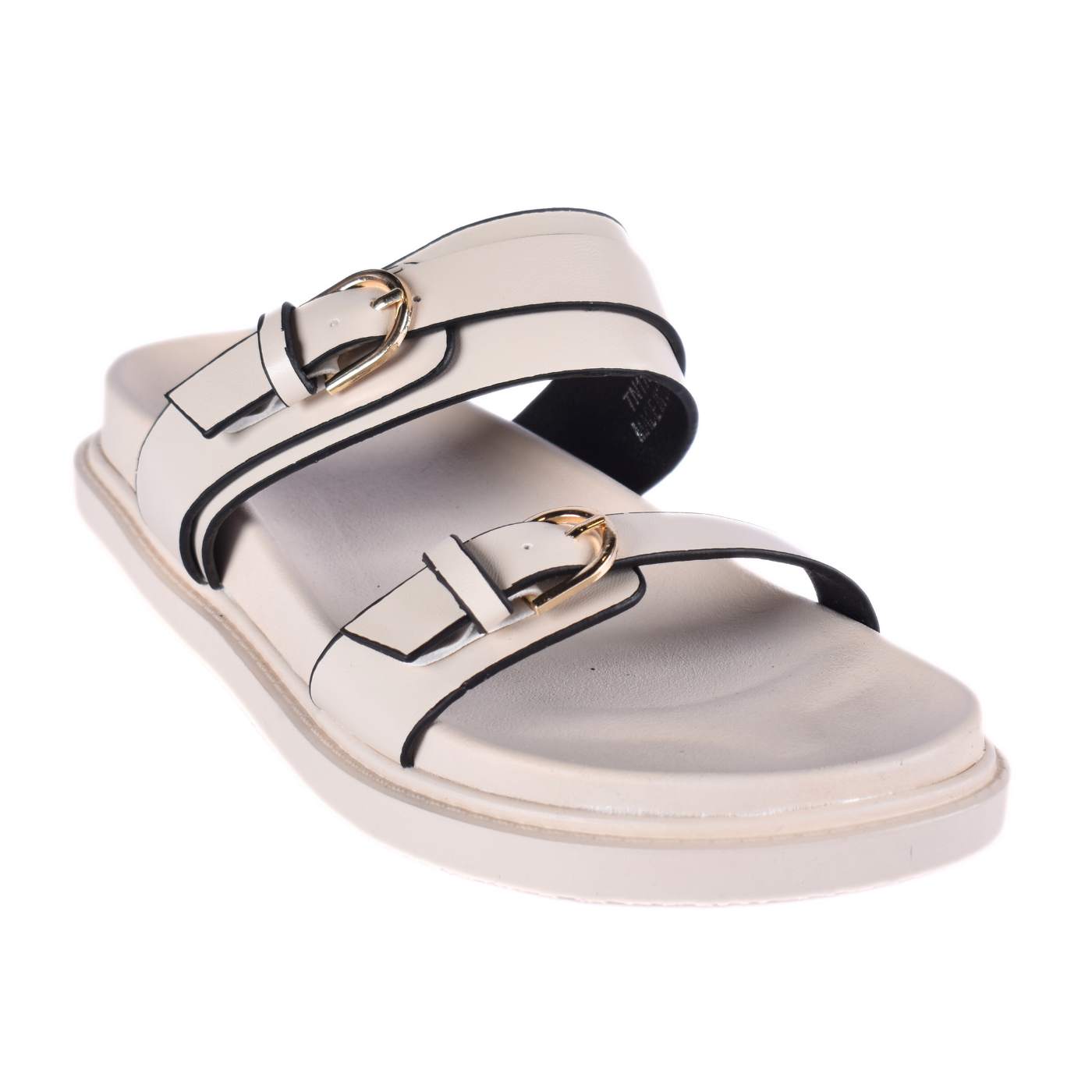 Straps Flat Slippers With Details Light beige Melouk