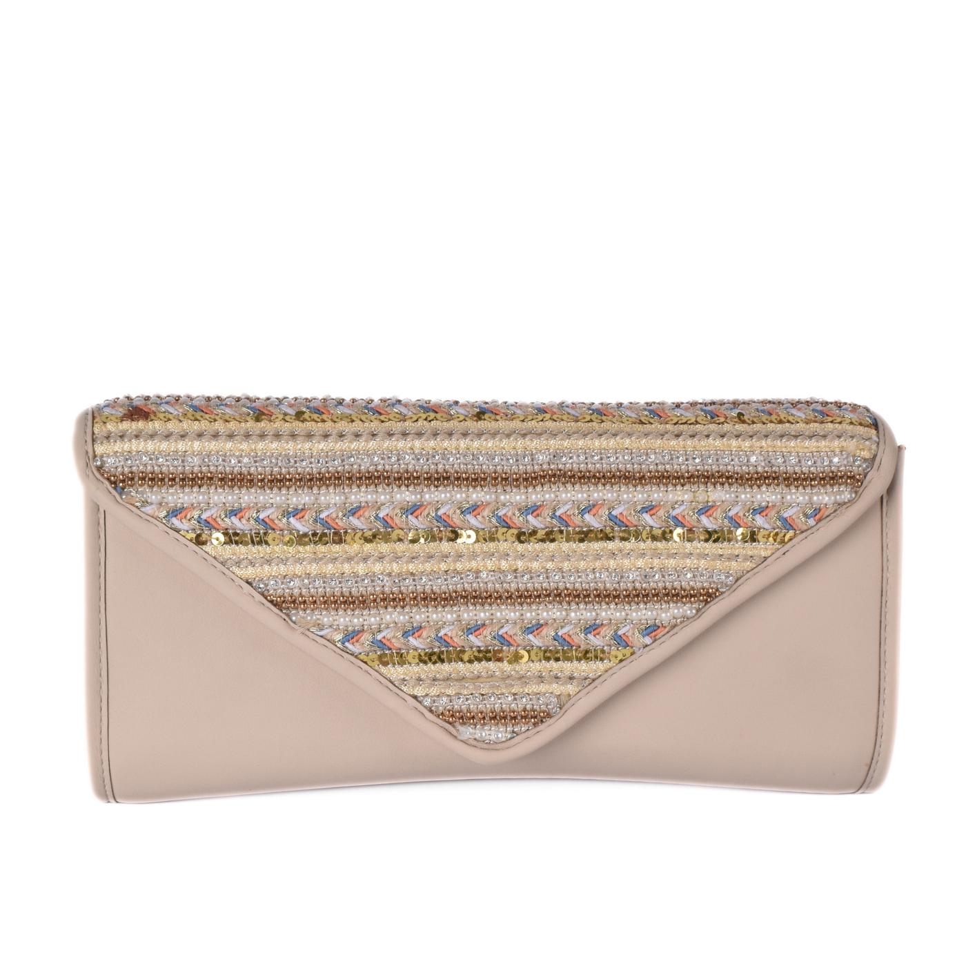 Mini Leather Clutch With Strass Beige Melouk