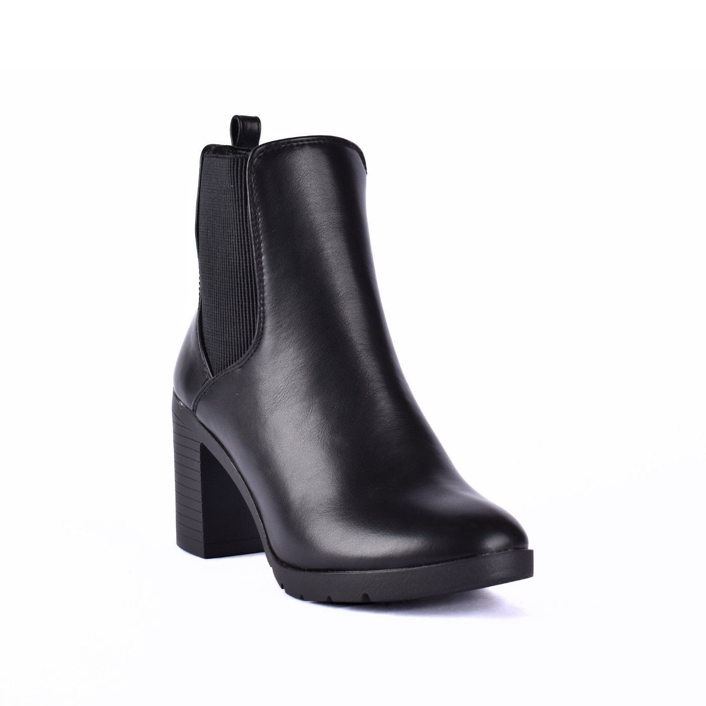 Quilted Mid-Heel Leather Half Boot Black Melouk