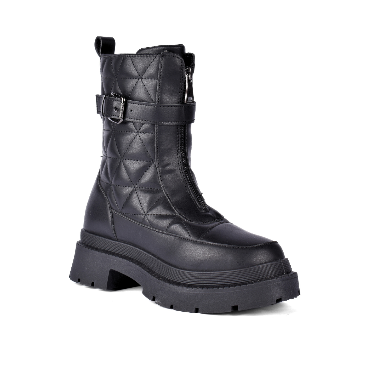 Fashion Leather Half Boots With Zipper Black Melouk