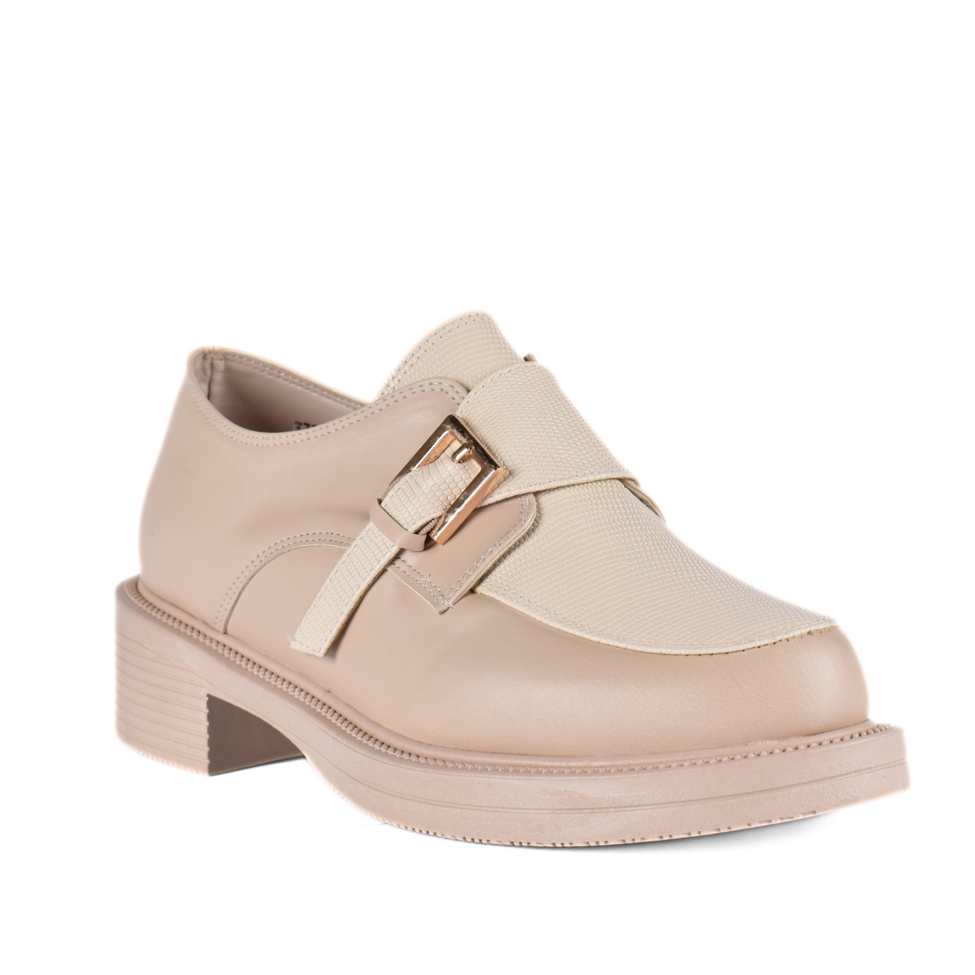 Stiched Leather Flat Loafers Beige Melouk