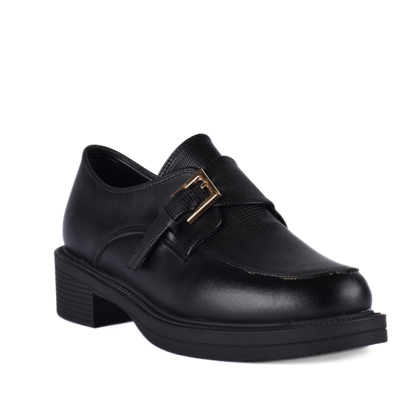 Stiched Leather Flat Loafers Black Melouk