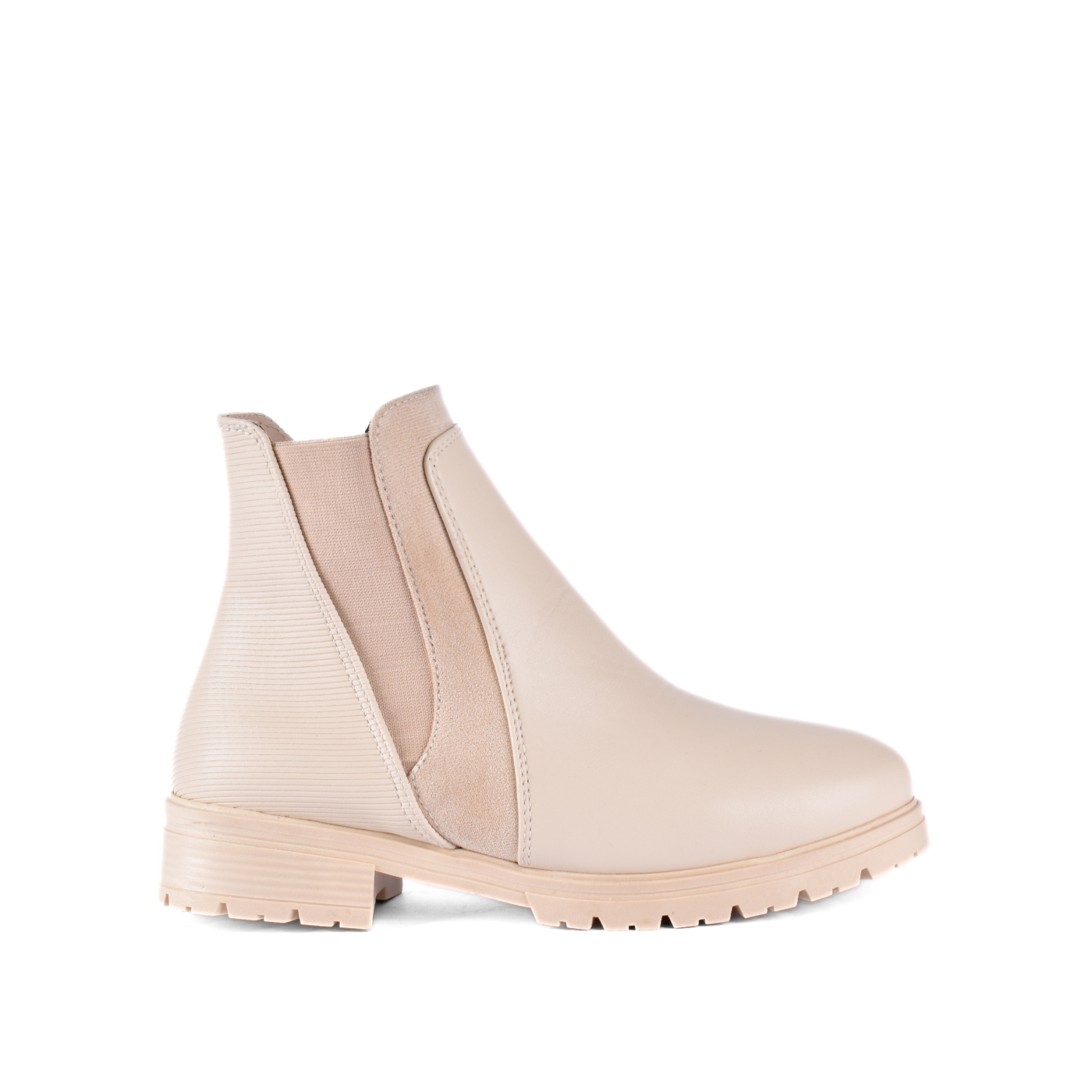 Simple Flat Leather Ankle Boot With Buckle Beige Melouk
