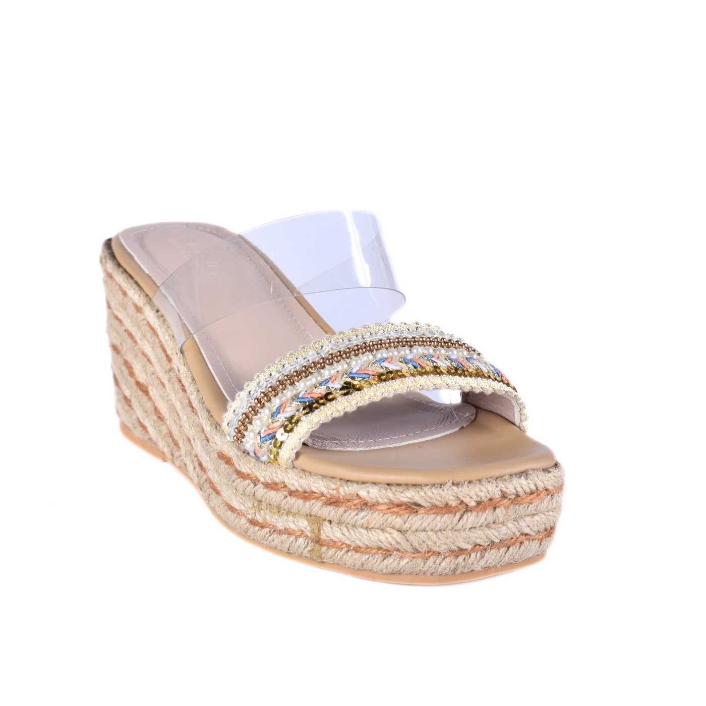 Transparent Slipper Heeled With Strap Details Beige Melouk