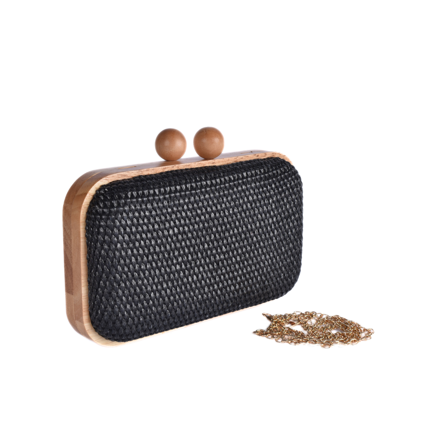 Woven Clutch With Wooden Frame and Round Clasp Melouk