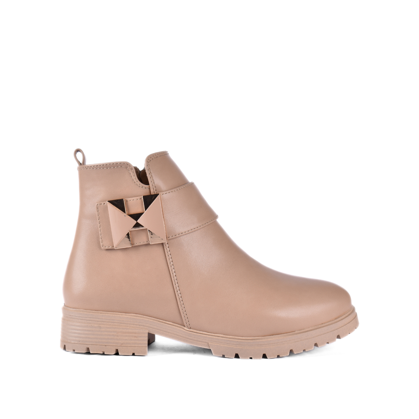 Leather Half Boot With Shiny Stones Khaki Melouk