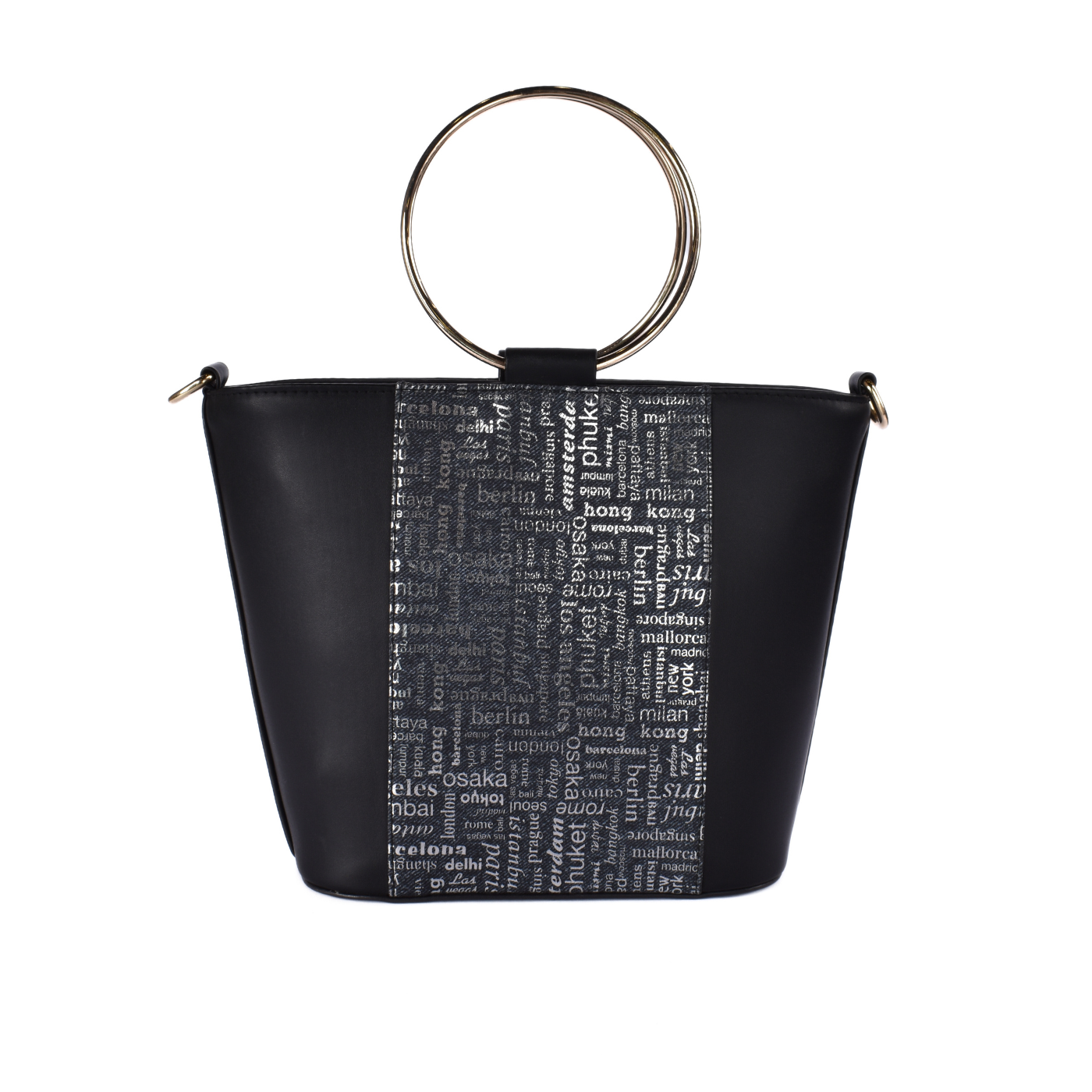 Embossed Leather Handbag With Gold Handle Melouk