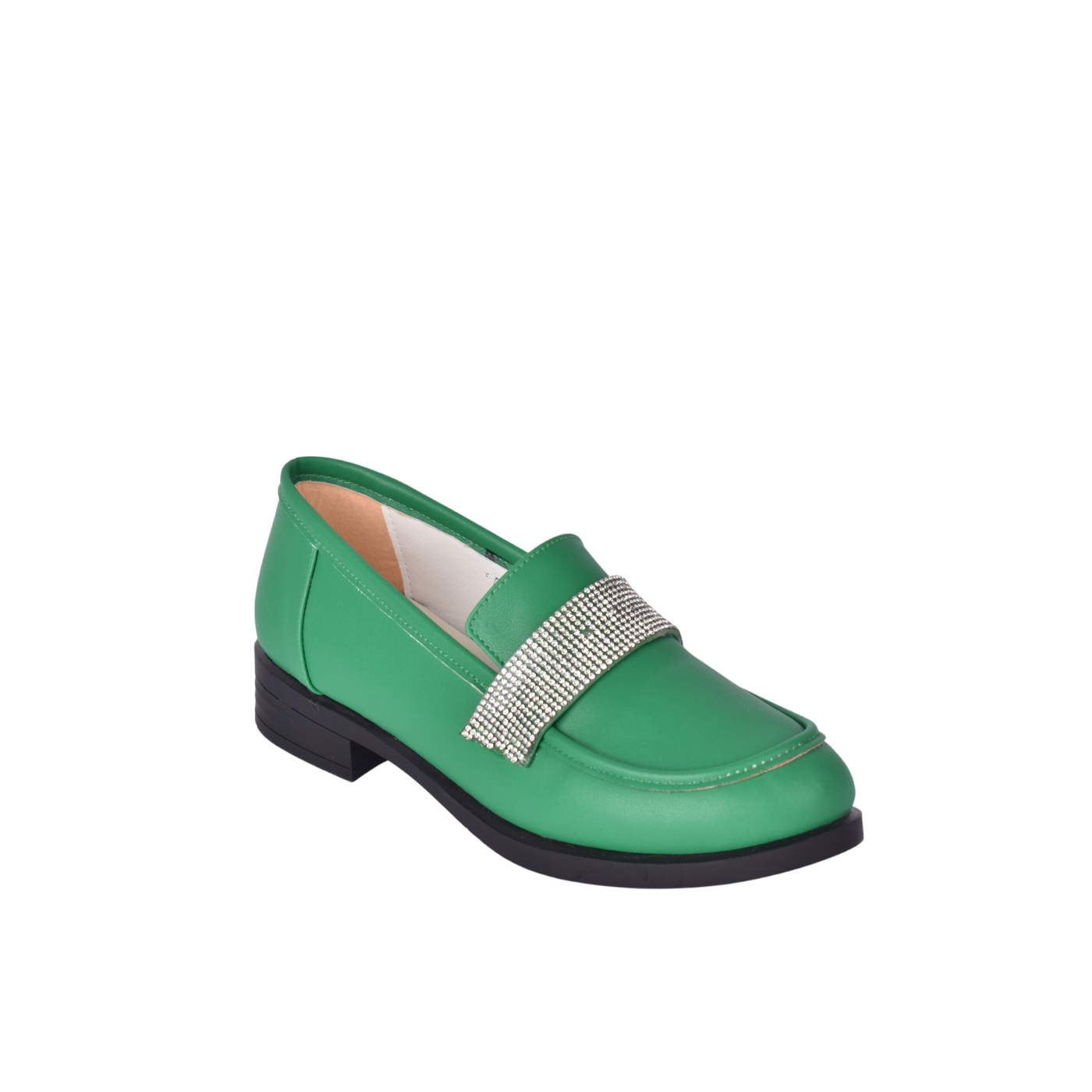 Leather Casual Loafer With Studs Green Melouk
