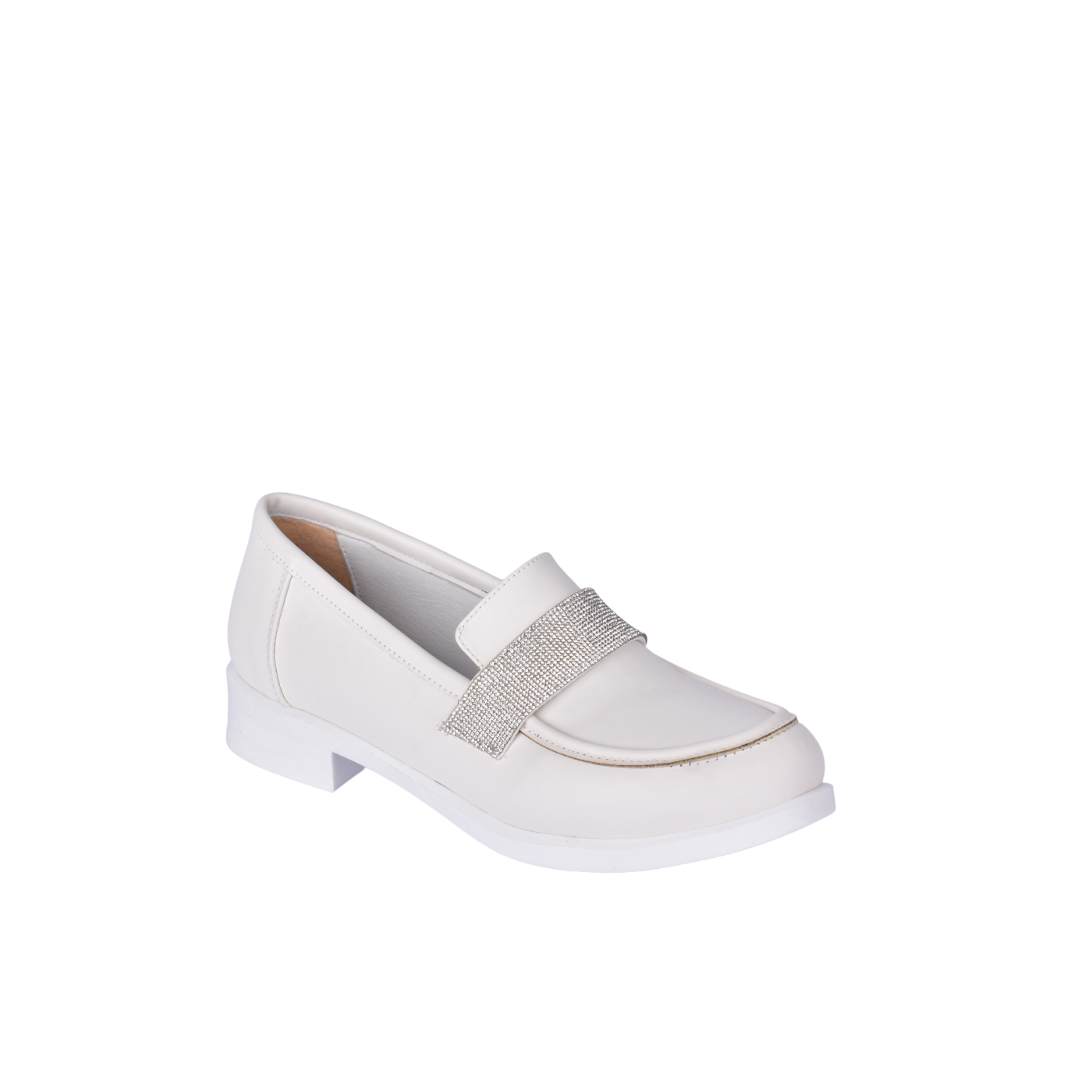 Leather Casual Loafer With Studs White Melouk