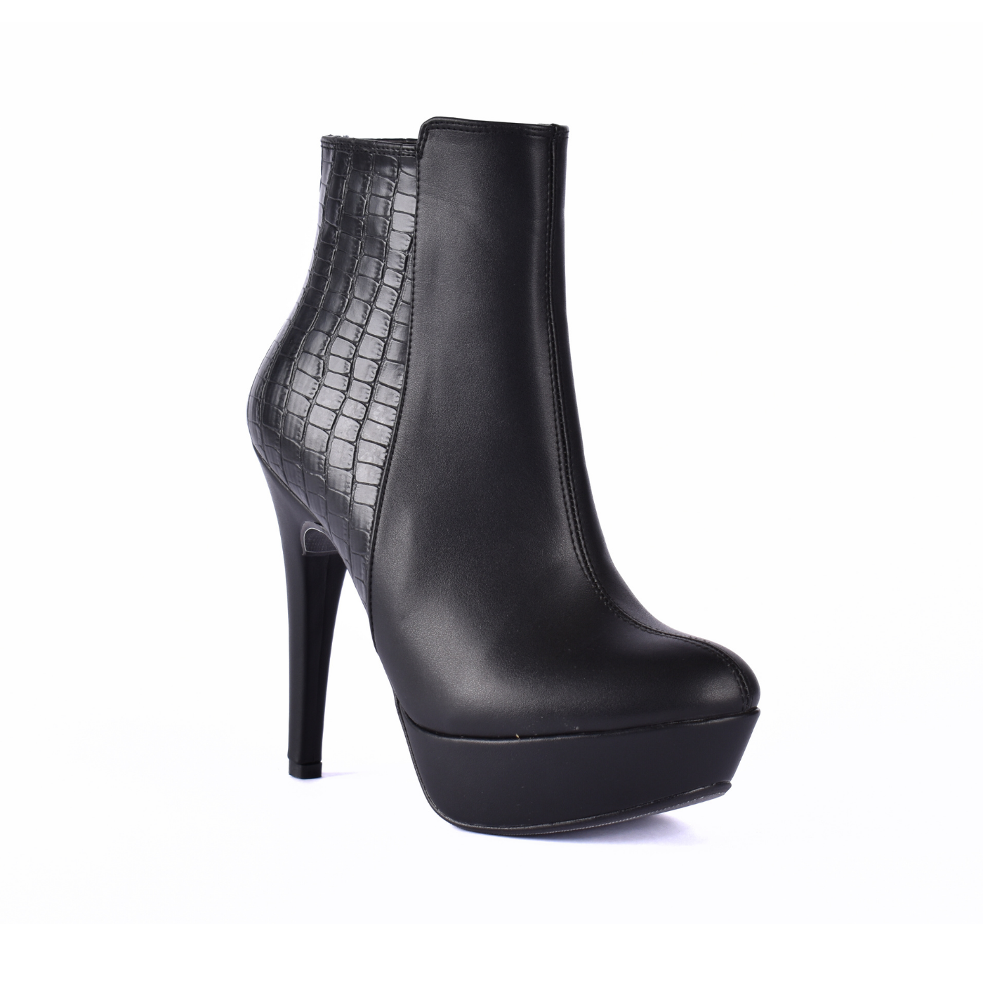 Pointed Heel Leather Half Boots Black Melouk