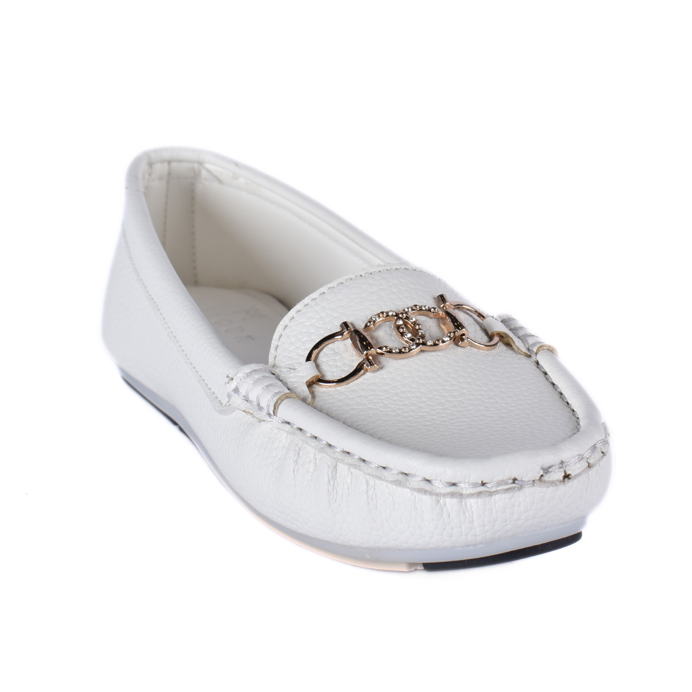Leather Slip-On Flat Shoes White Melouk