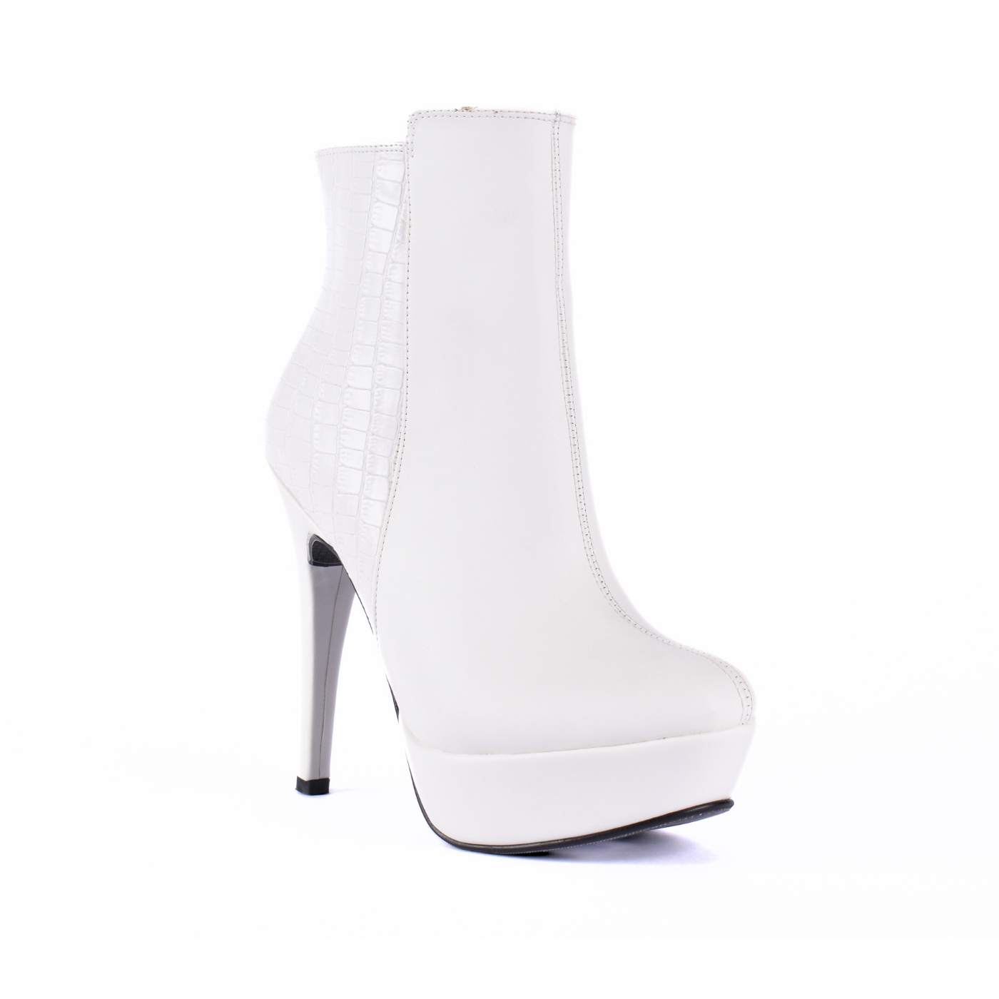 Pointed Heel Leather Half Boots White Melouk