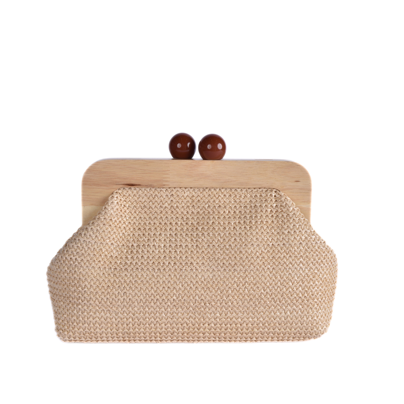 Woven Clutch With Wooden Frame and Ball Clasp Melouk