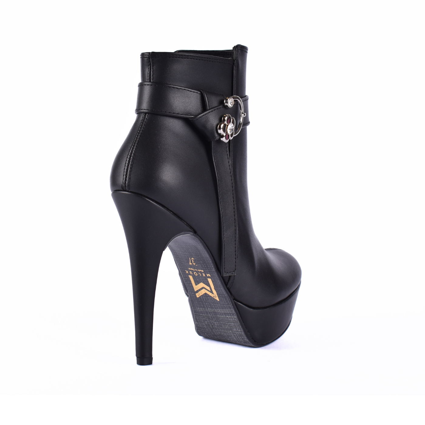 Pointed Heel Leather Ankle Boots With Details Melouk