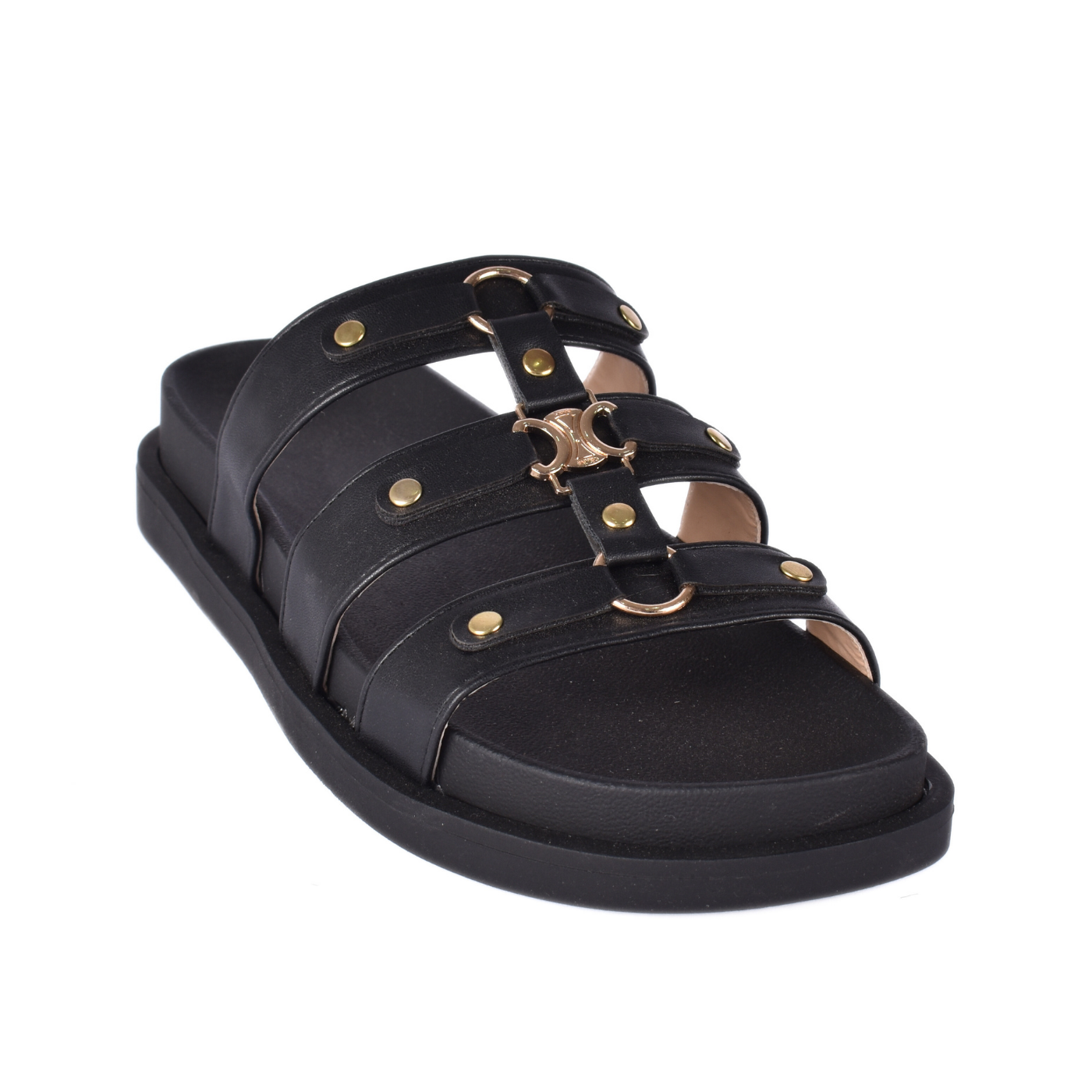 Rebal Buckle Slide Slipper Black Melouk
