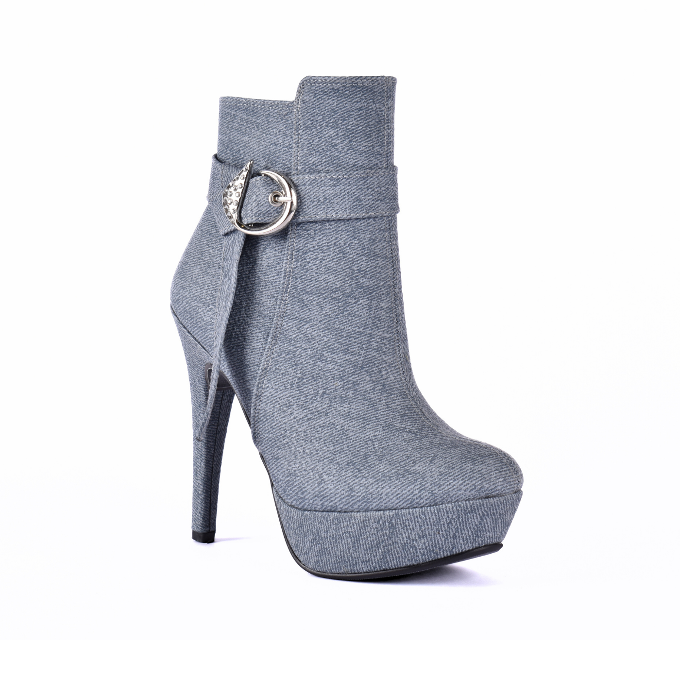 Pointed Heel Leather Ankle Boots With Details Light Blue Melouk