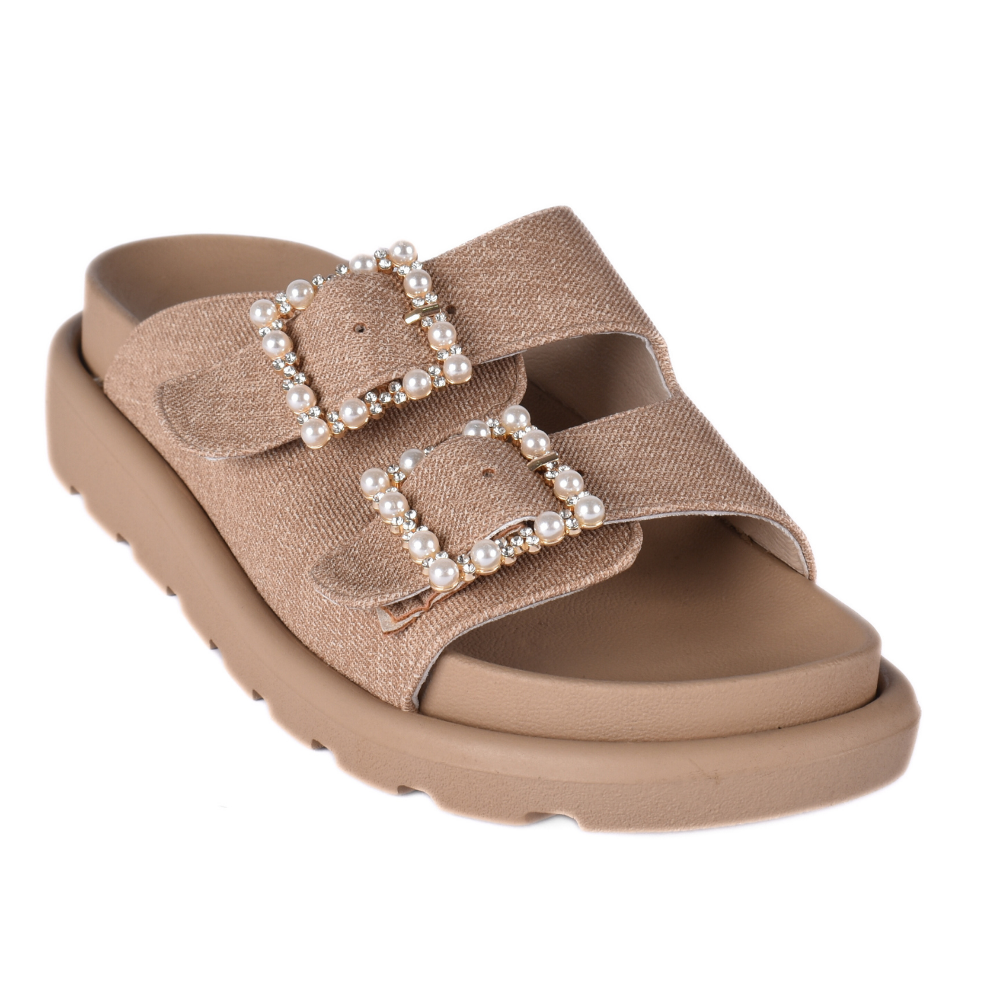 Slipper with Studs Straps Flat Beige Melouk