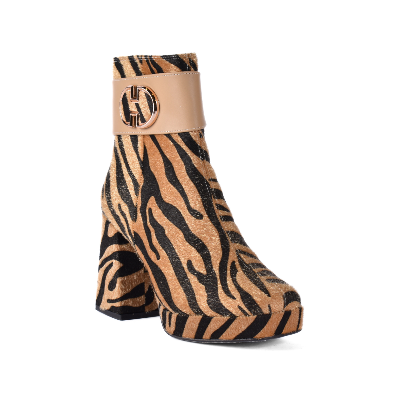 Printed Ankle Boots With Zipper Beige Melouk