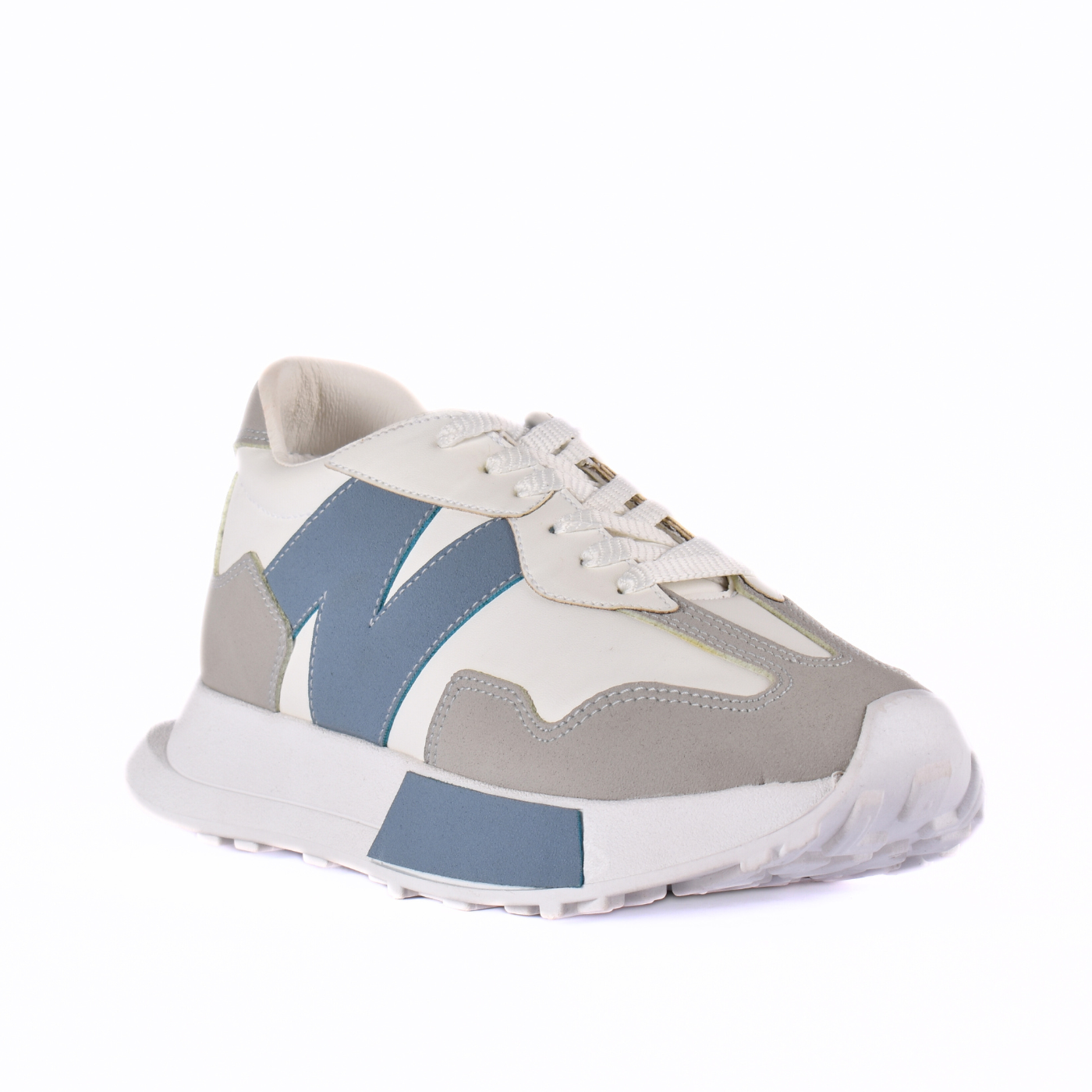 Leather White Midsole Sneakers Light Blue Melouk
