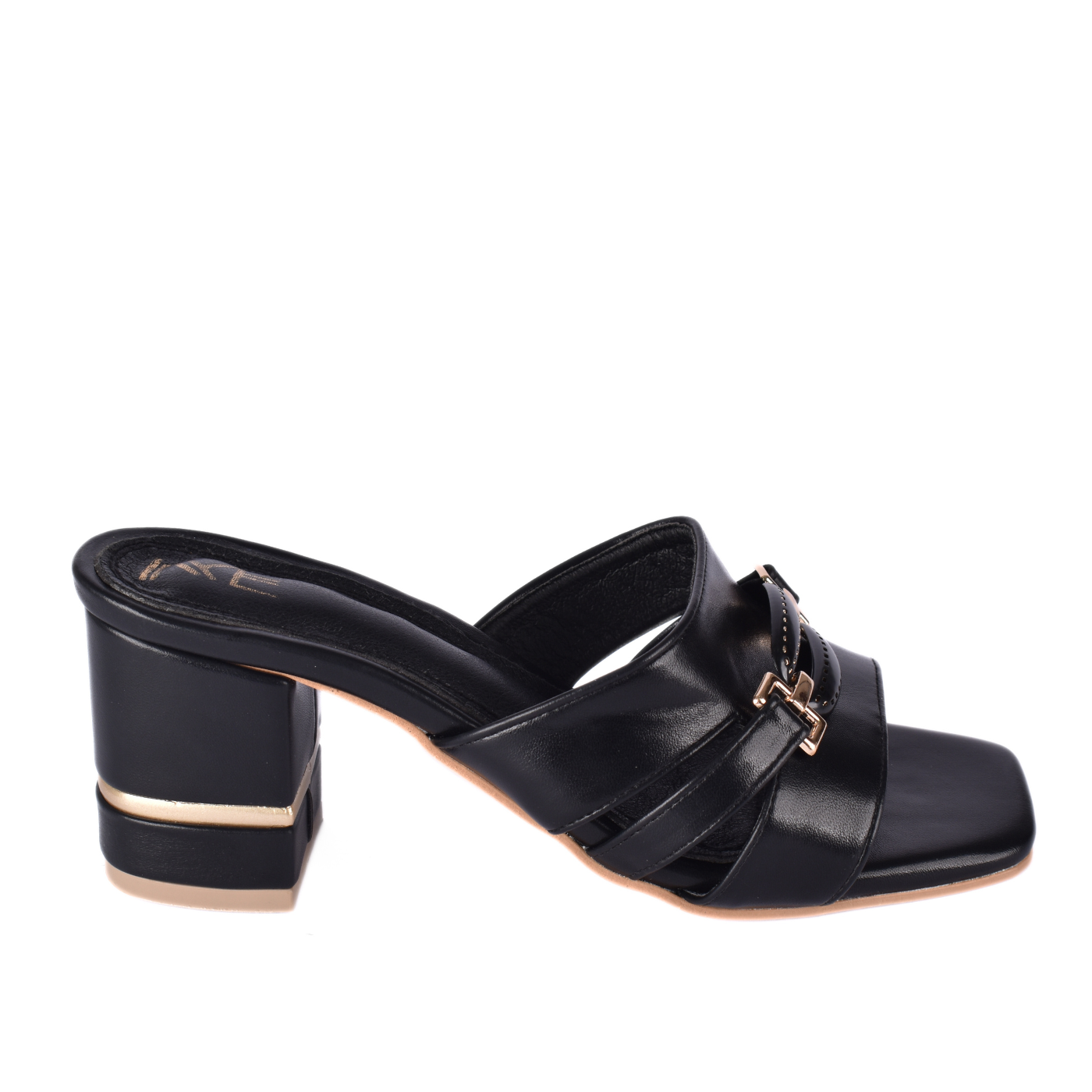 Heeled Black Ring Toe Slippers Melouk