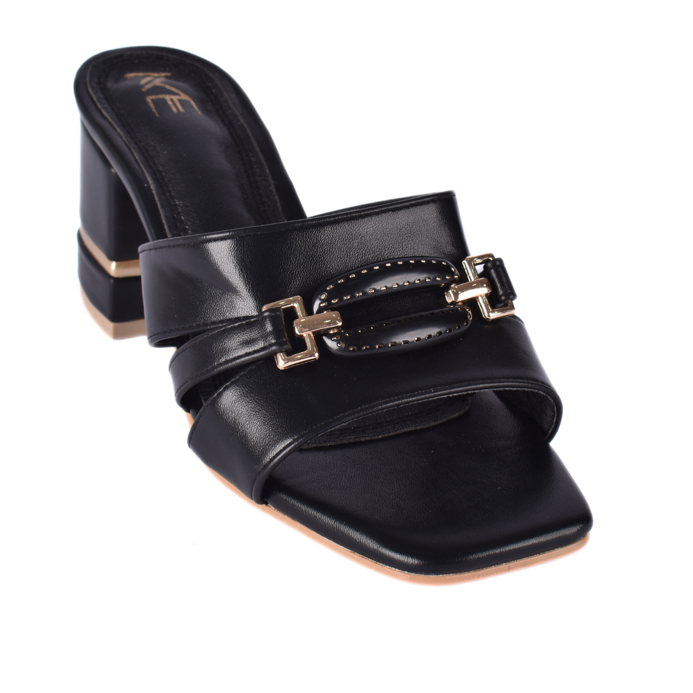 Heeled Black Ring Toe Slippers Black Melouk