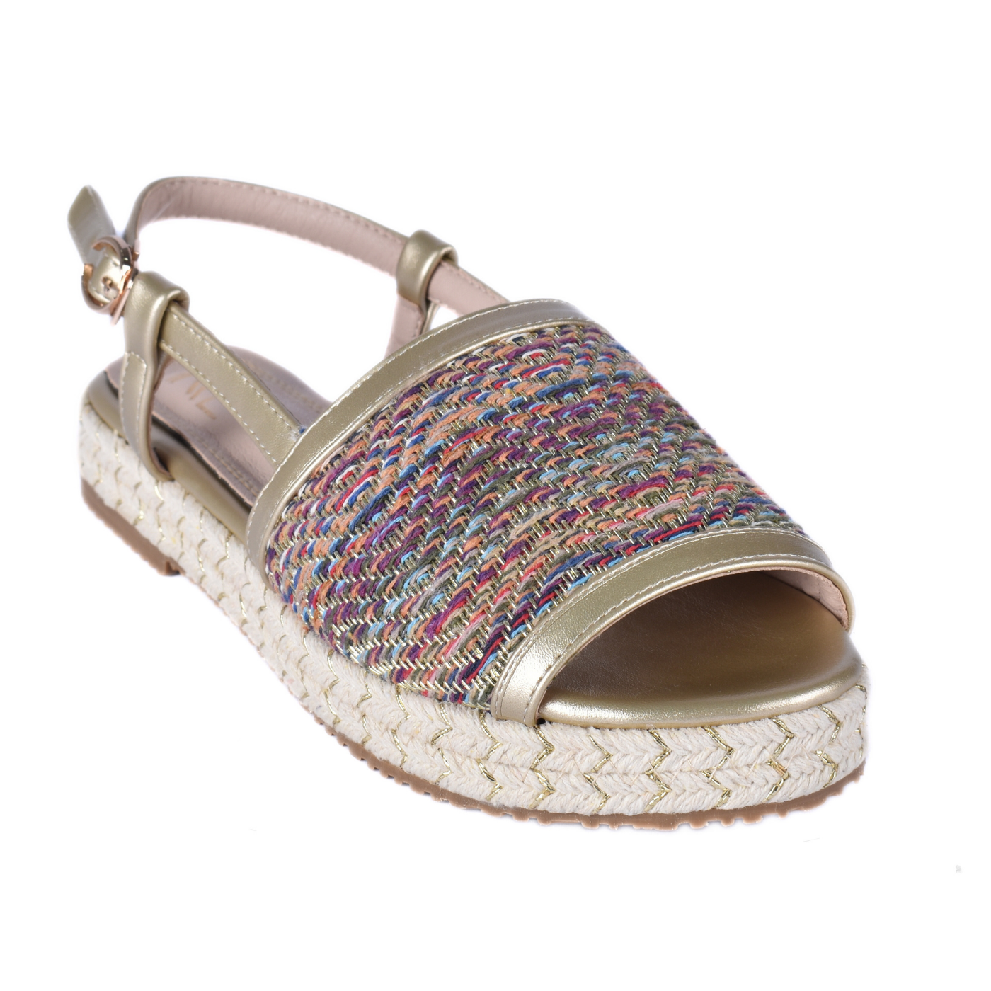 Braided, Beaded & Tassled Buckle Closure Wedge Sandals Gold Melouk