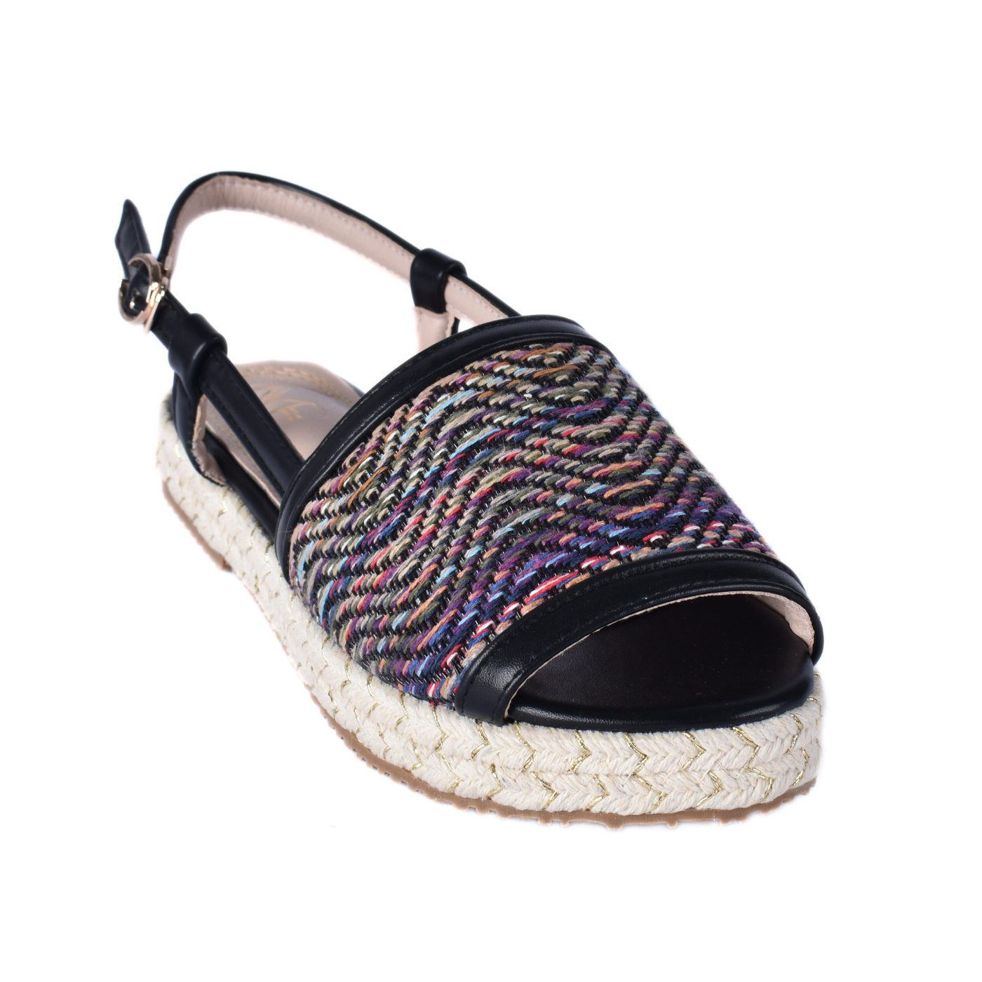 Braided, Beaded & Tassled Buckle Closure Wedge Sandals Black Melouk
