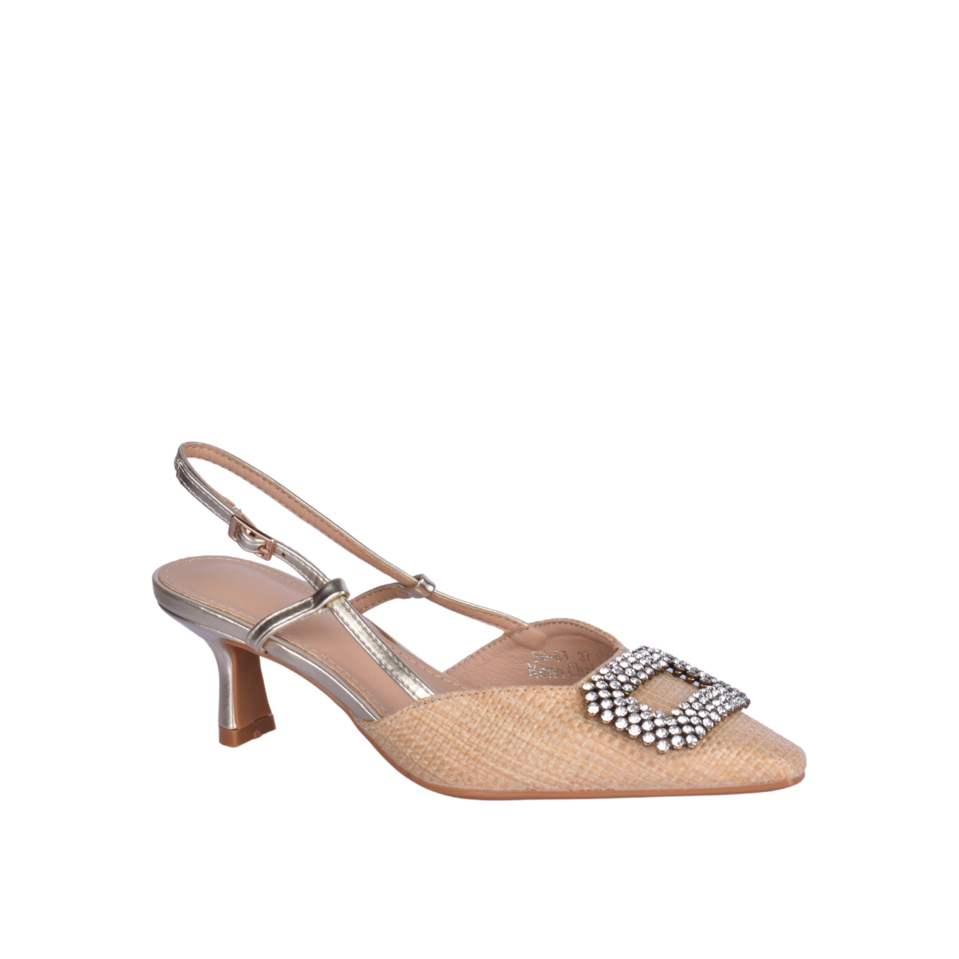 Decorative Strass Intercciato Semi Squared Heeled Sandal Melouk