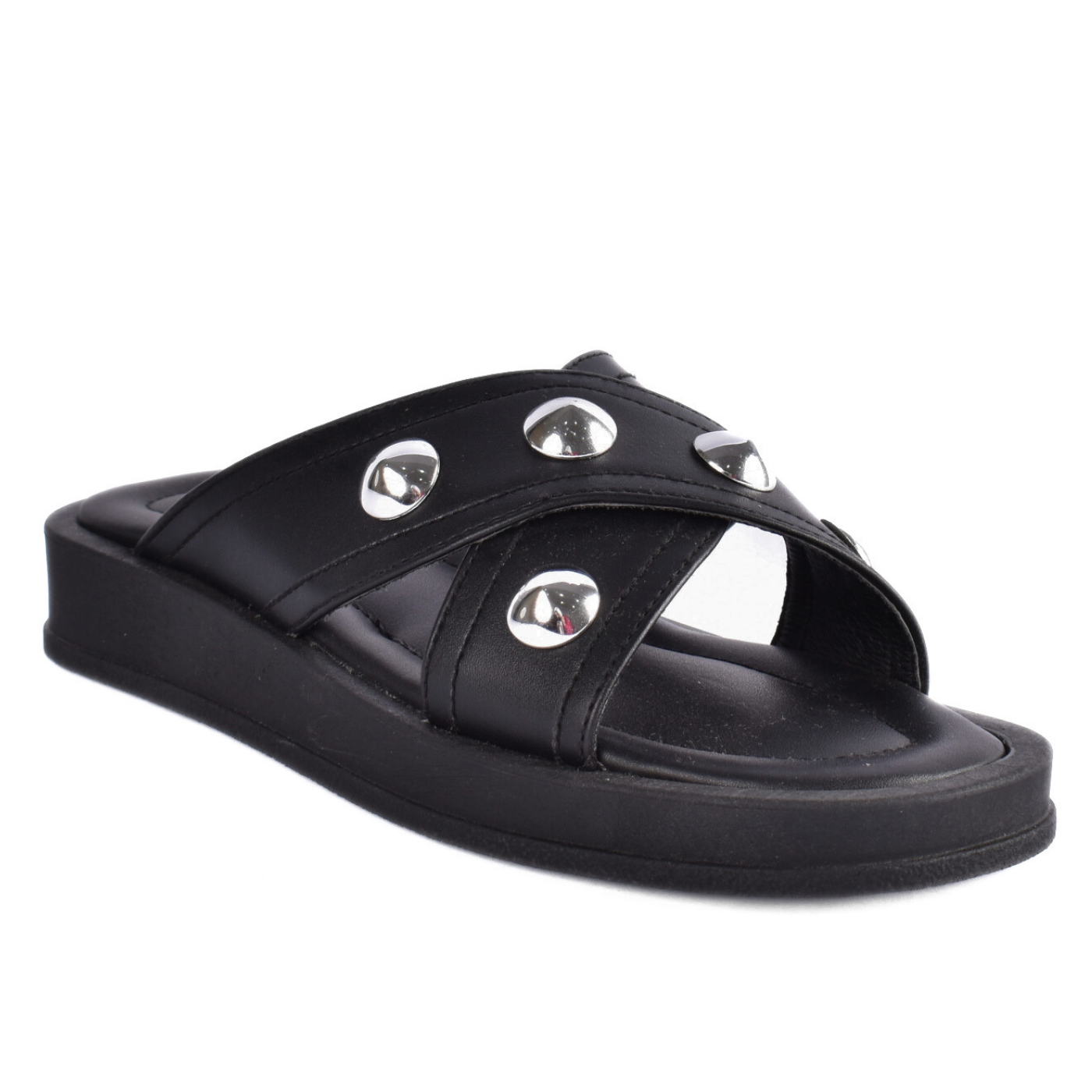 Slide Sandals With Silver Studs Black Melouk