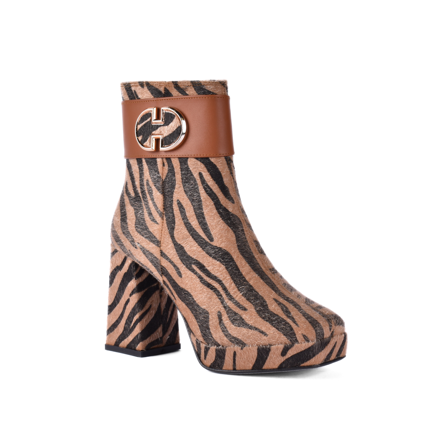 Printed Ankle Boots With Zipper Bronze Melouk