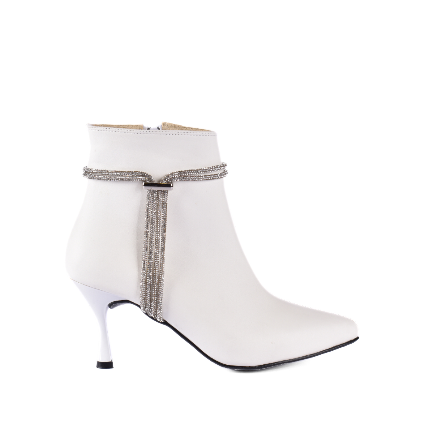 Pointed Heel Leather Ankle Boots With Details Melouk