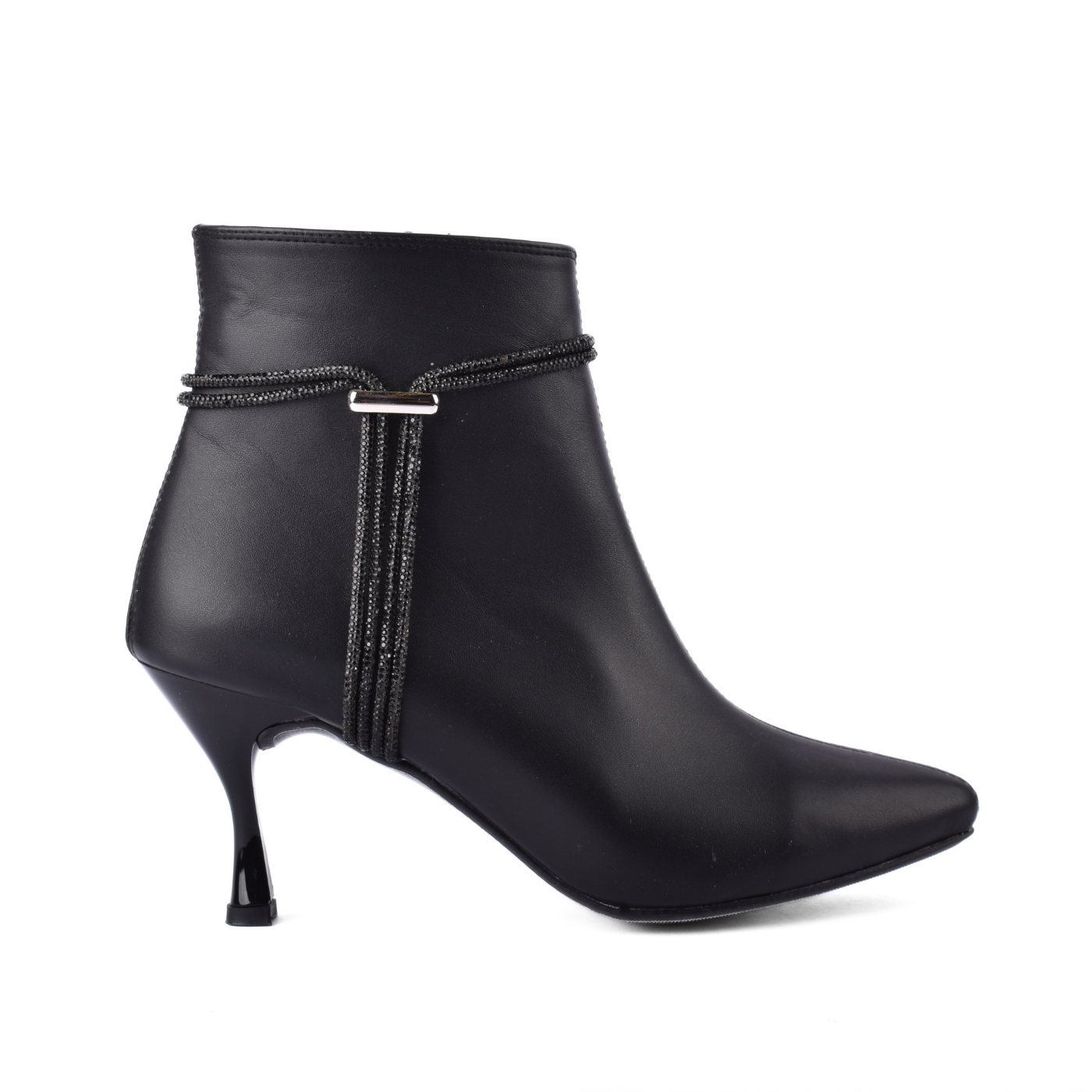 Pointed Heel Leather Ankle Boots With Details Melouk
