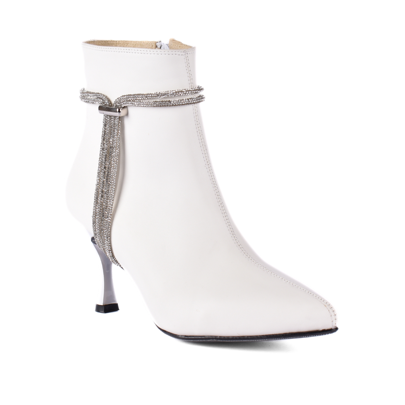 Pointed Heel Leather Ankle Boots With Details Melouk