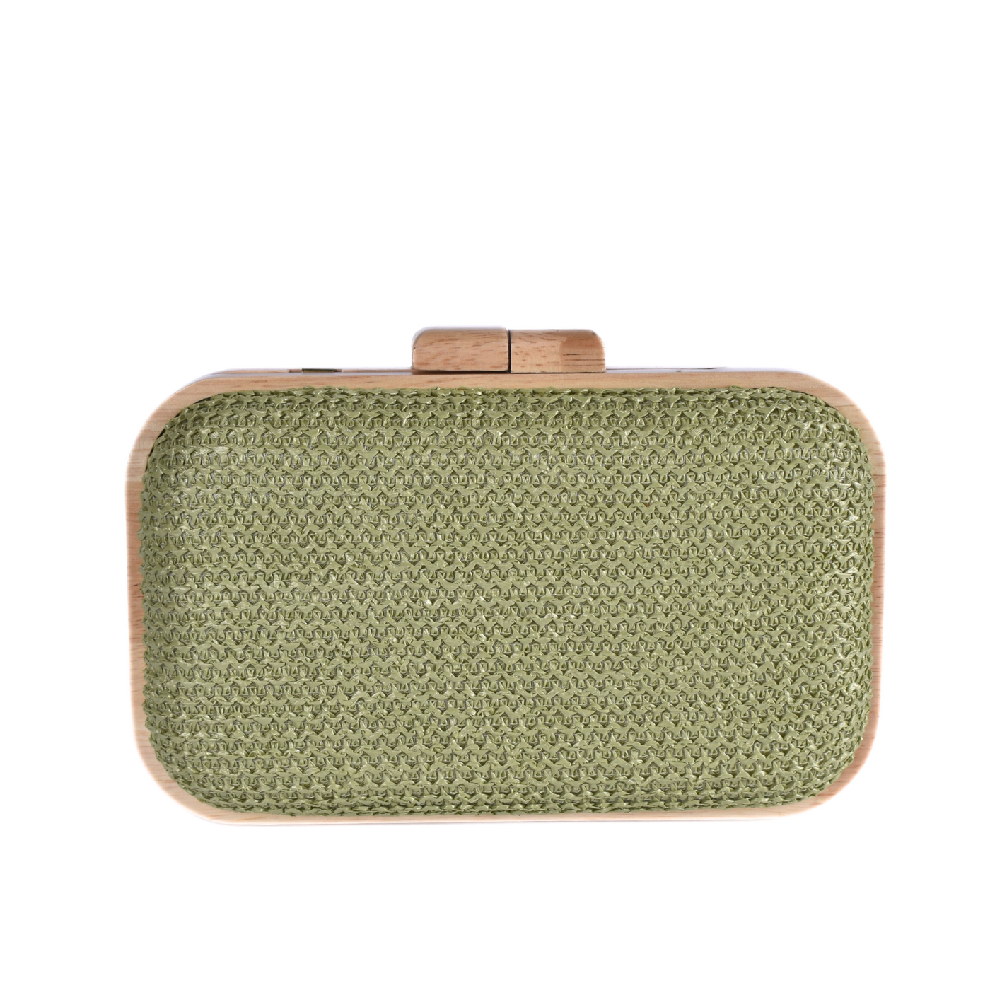 Woven Clutch With Wooden Frame and Gold Chain green Melouk