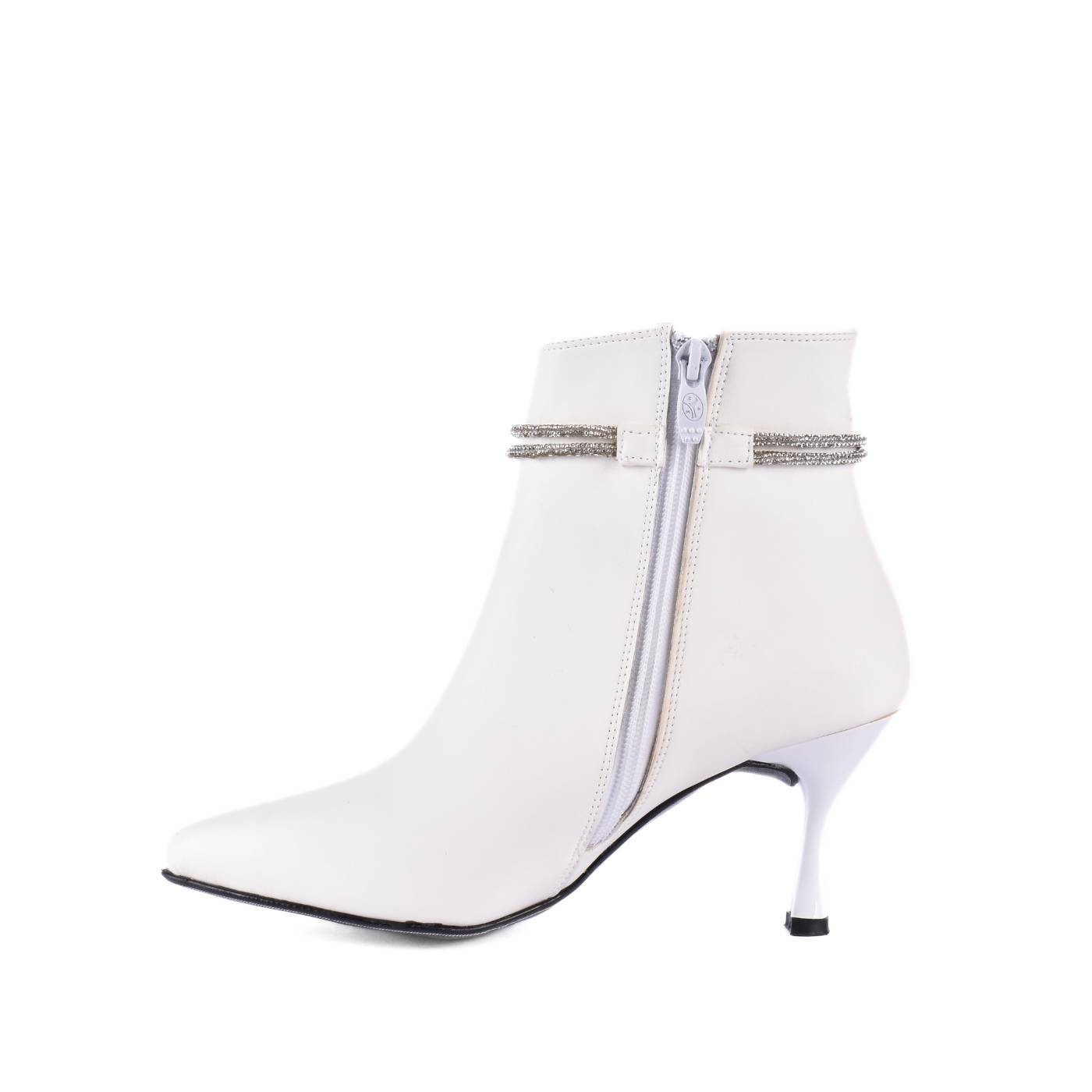 Pointed Heel Leather Ankle Boots With Details Melouk