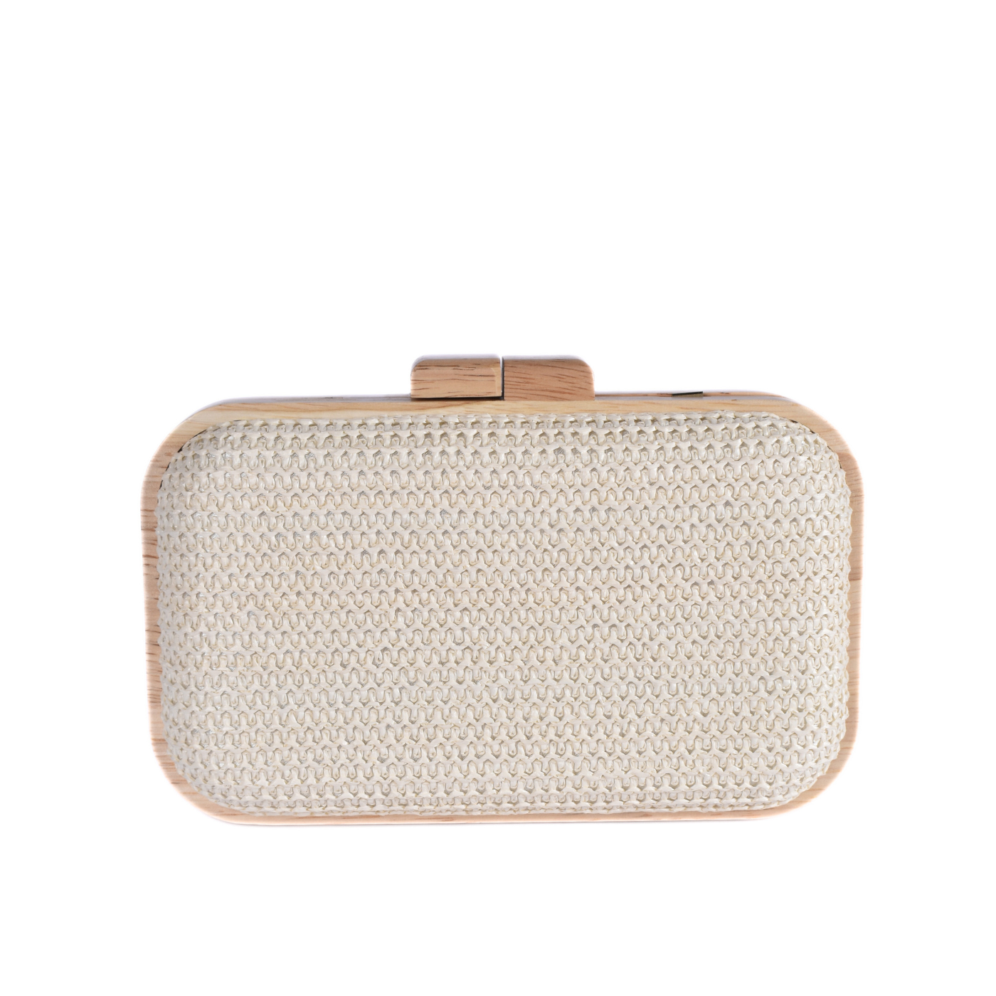 Woven Clutch With Wooden Frame and Gold Chain Beige Melouk