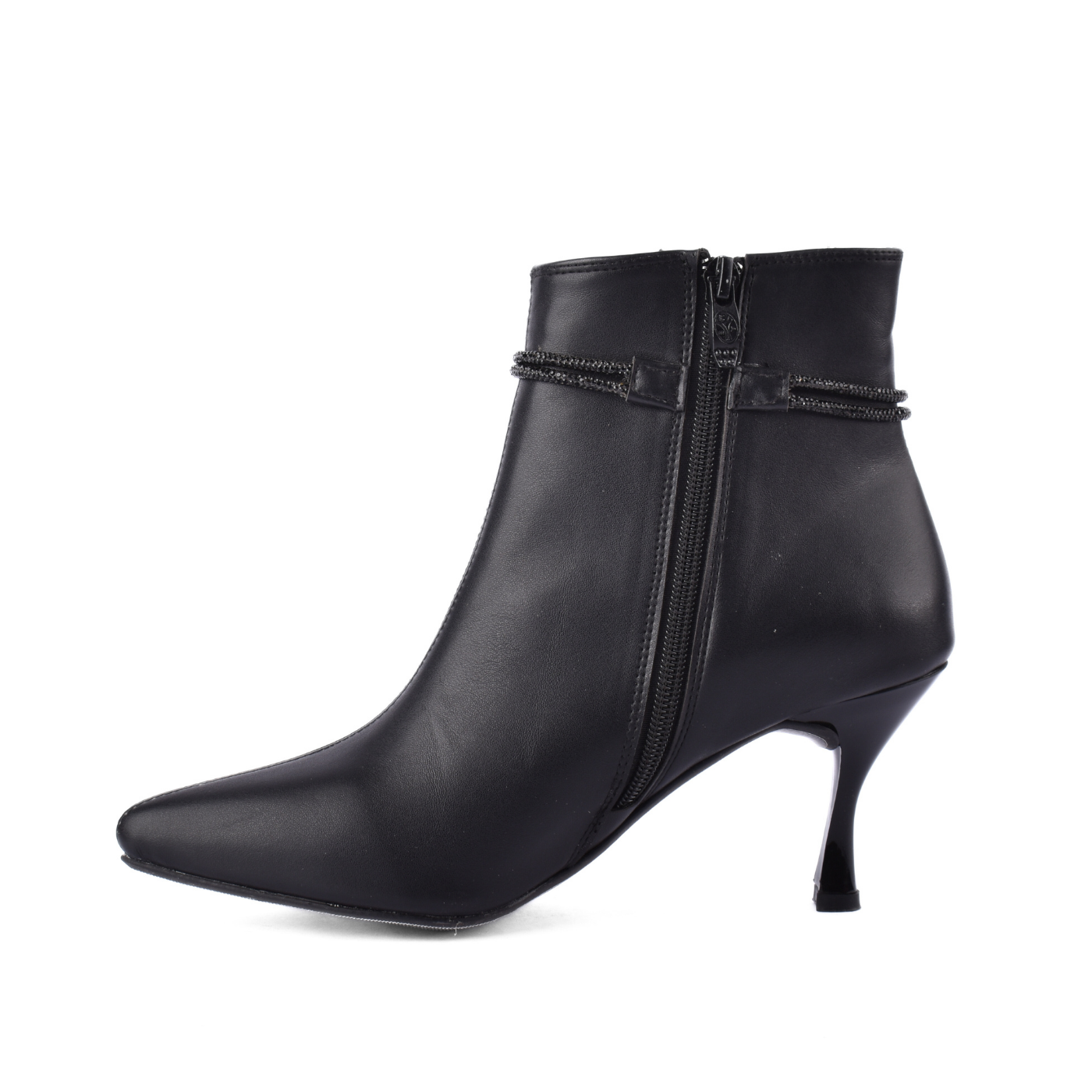 Pointed Heel Leather Ankle Boots With Details Melouk