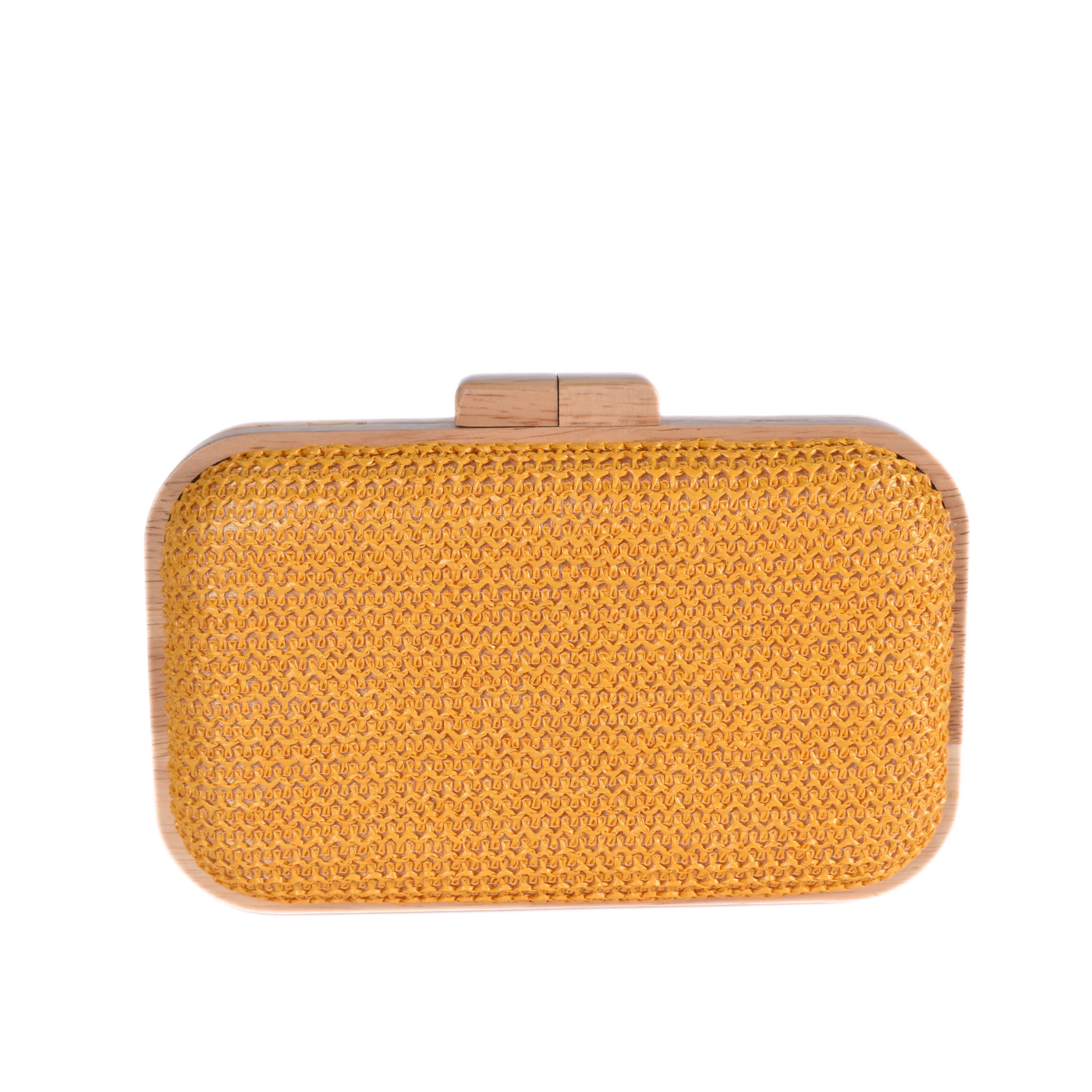 Woven Clutch With Wooden Frame and Gold Chain havana Melouk