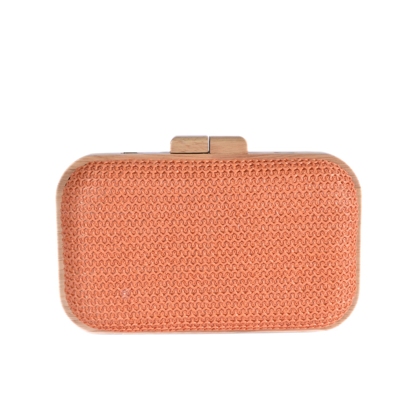 Woven Clutch With Wooden Frame and Gold Chain orange Melouk