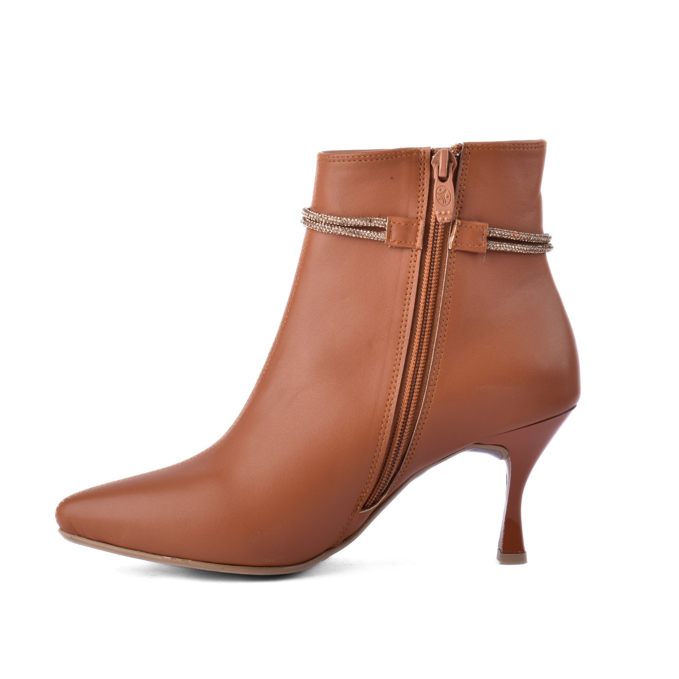 Pointed Heel Leather Ankle Boots With Details Melouk