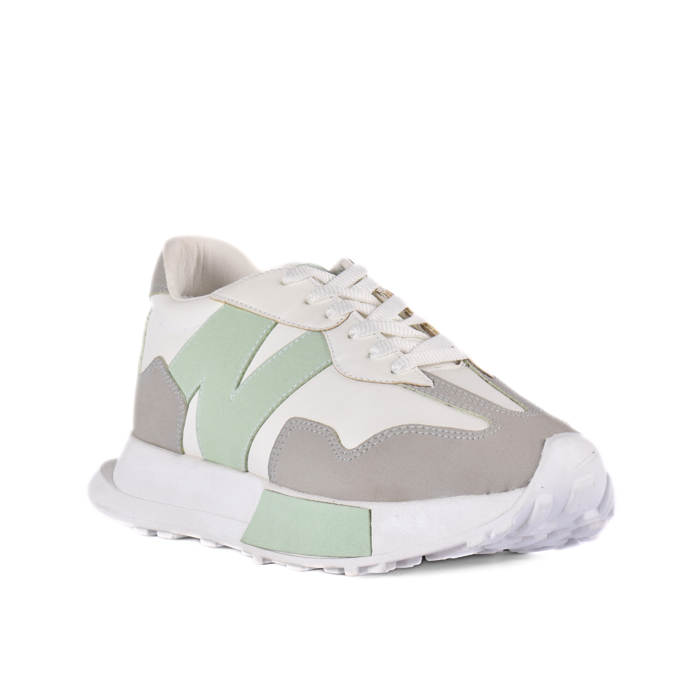 Leather White Midsole Sneakers Mint Green Melouk